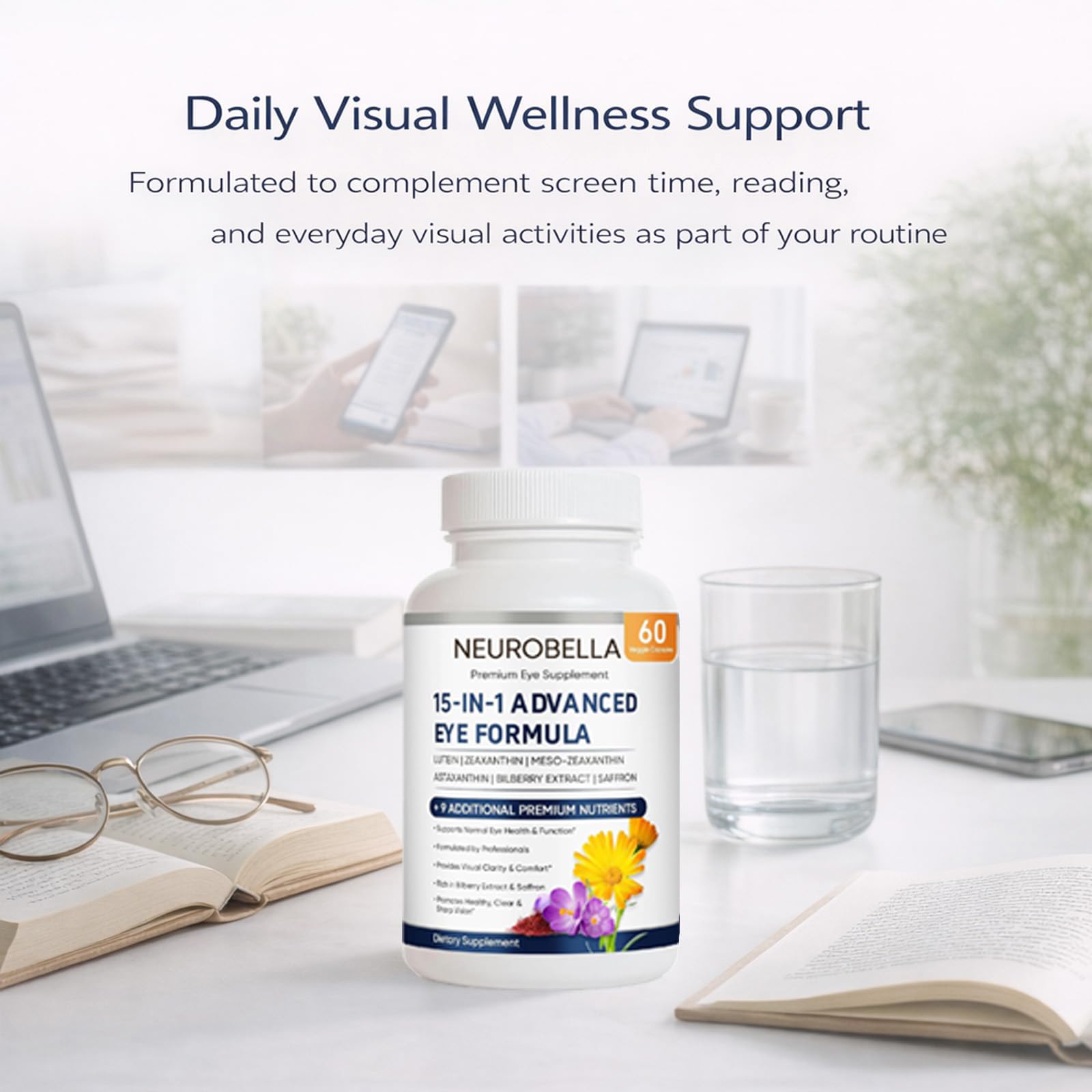 VISIOVANCE Lutein Eye Support Supplement capsules in hand