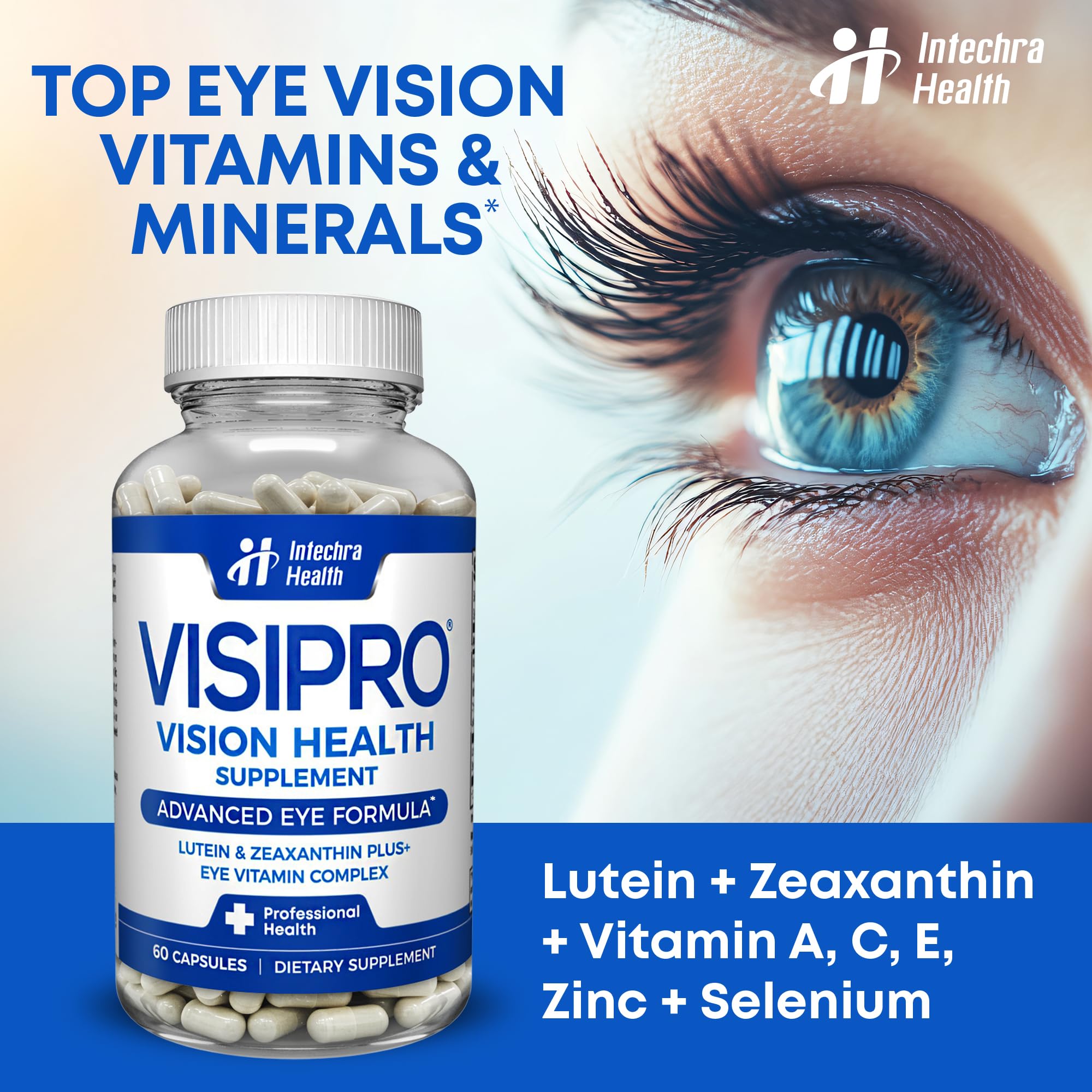 VISIPRO Lutein Eye Health Supplement 50g capsule bottle side view