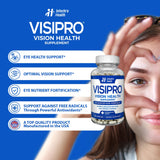 VISIPRO Lutein Eye Health Supplement 50g capsules on a wooden table