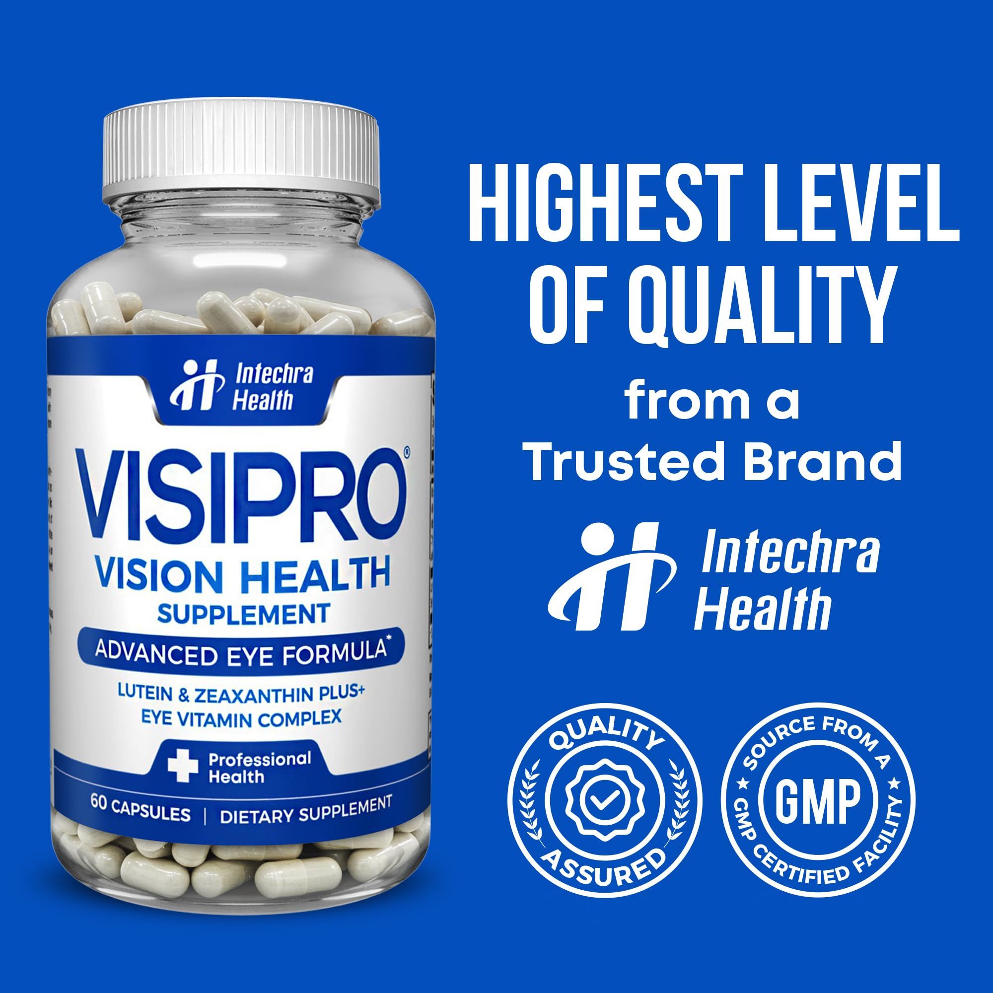 VISIPRO Lutein Eye Health Supplement with a healthy lifestyle background