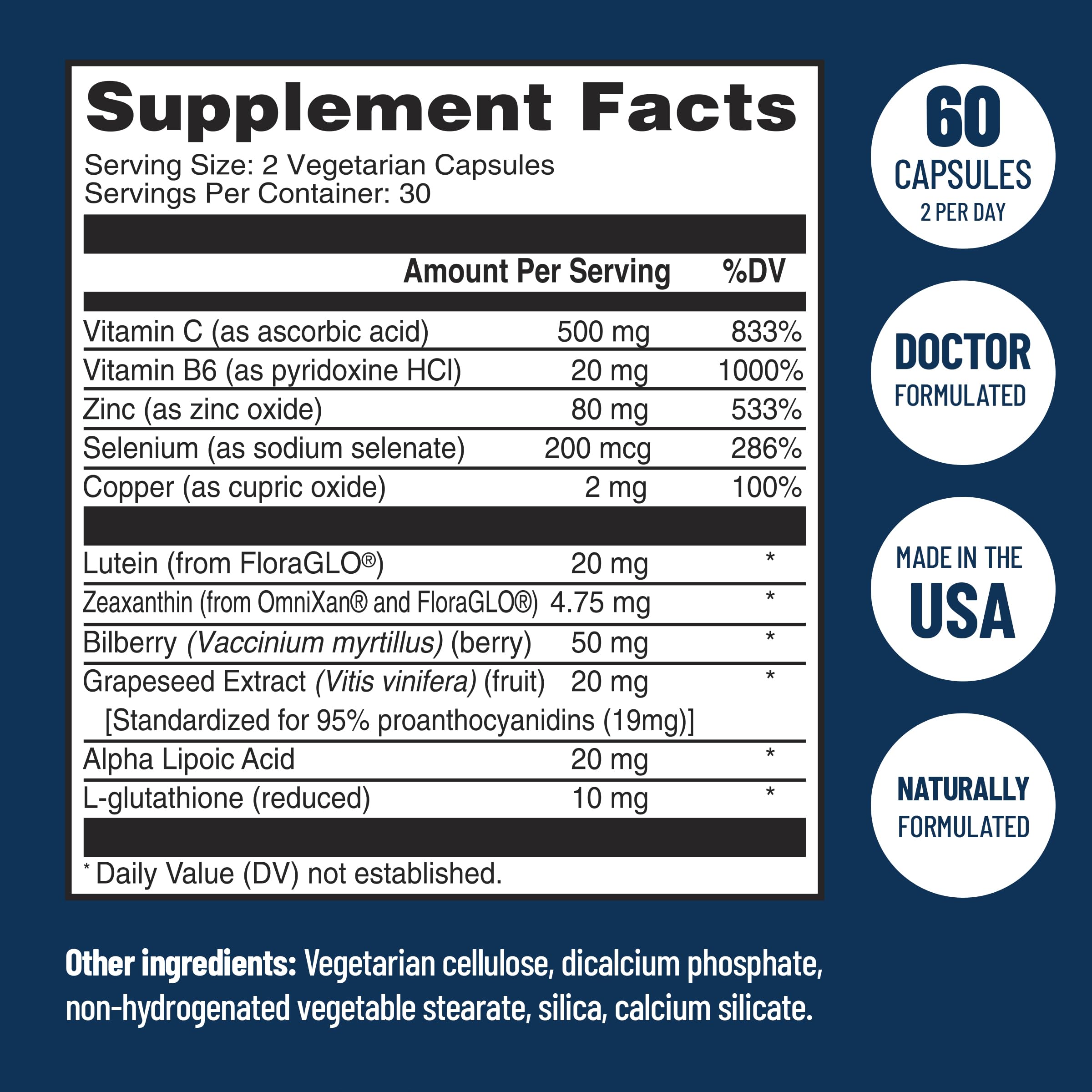 VisiVite AREDS 2 Eye Vitamins with ingredients list