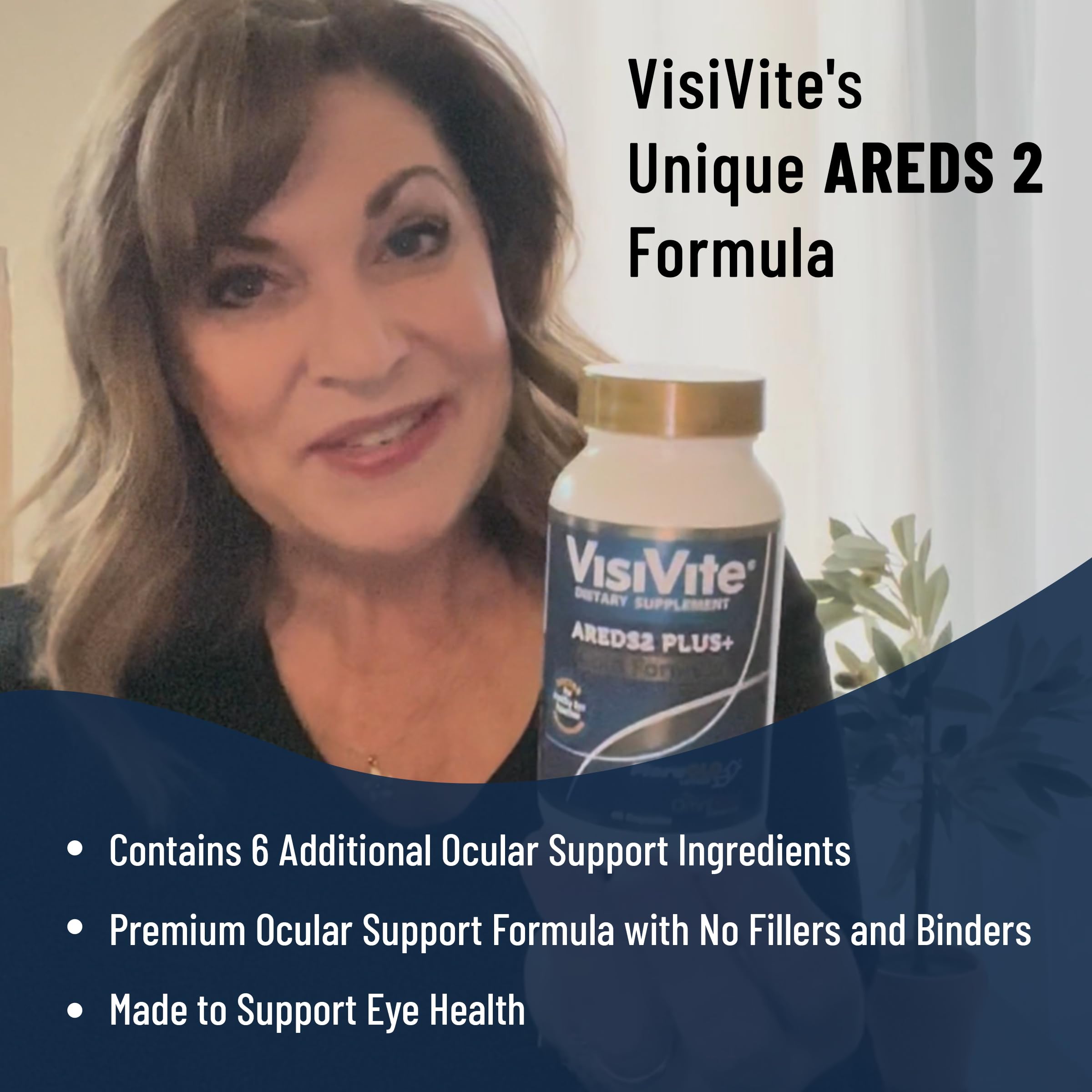 VisiVite Eye Health Supplement bottle with a green plant background