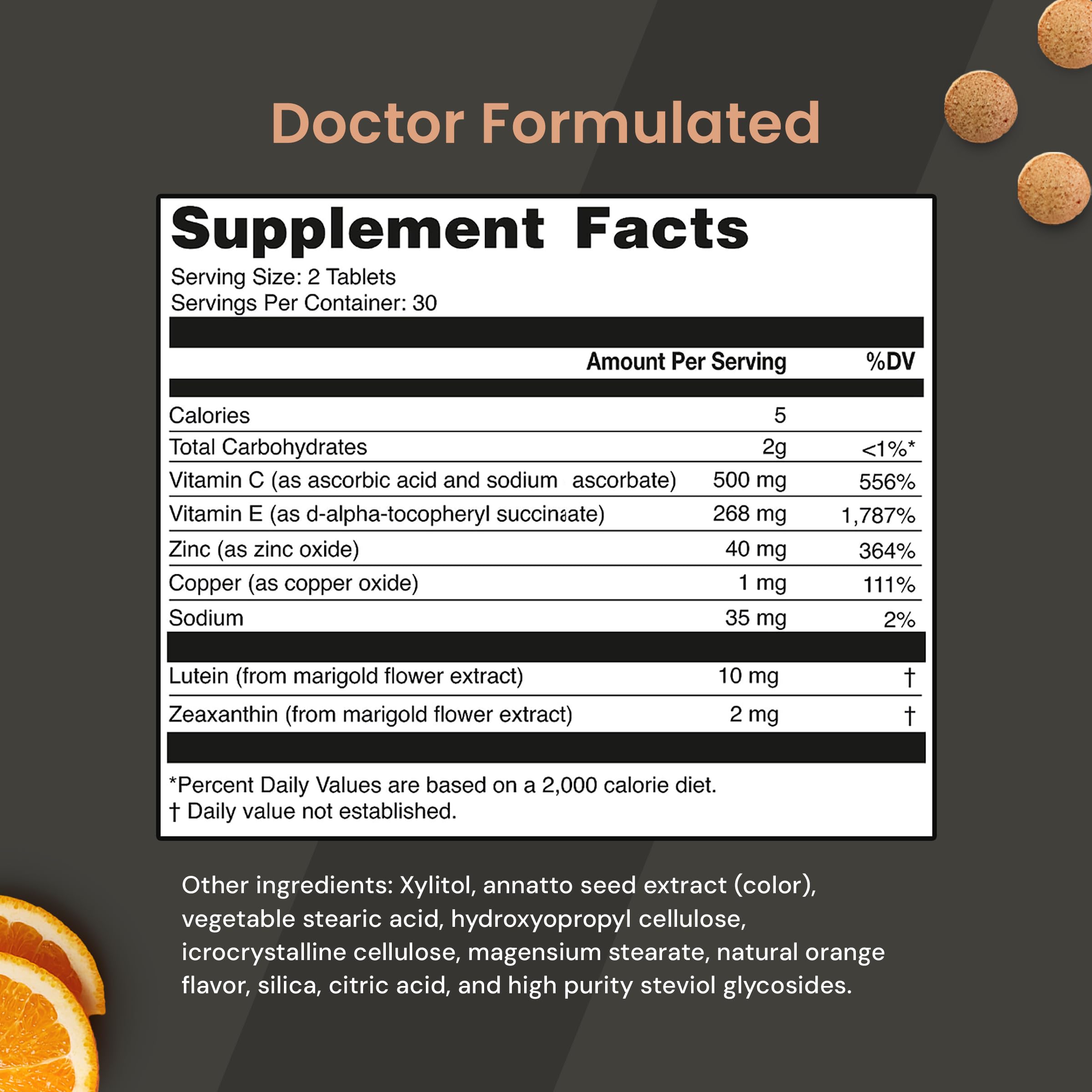 VisiVite Lutein Chewable Tablets on a wooden table