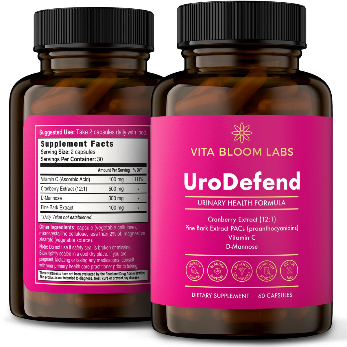 Vita Bloom Labs Cranberry Supplement front view with capsules