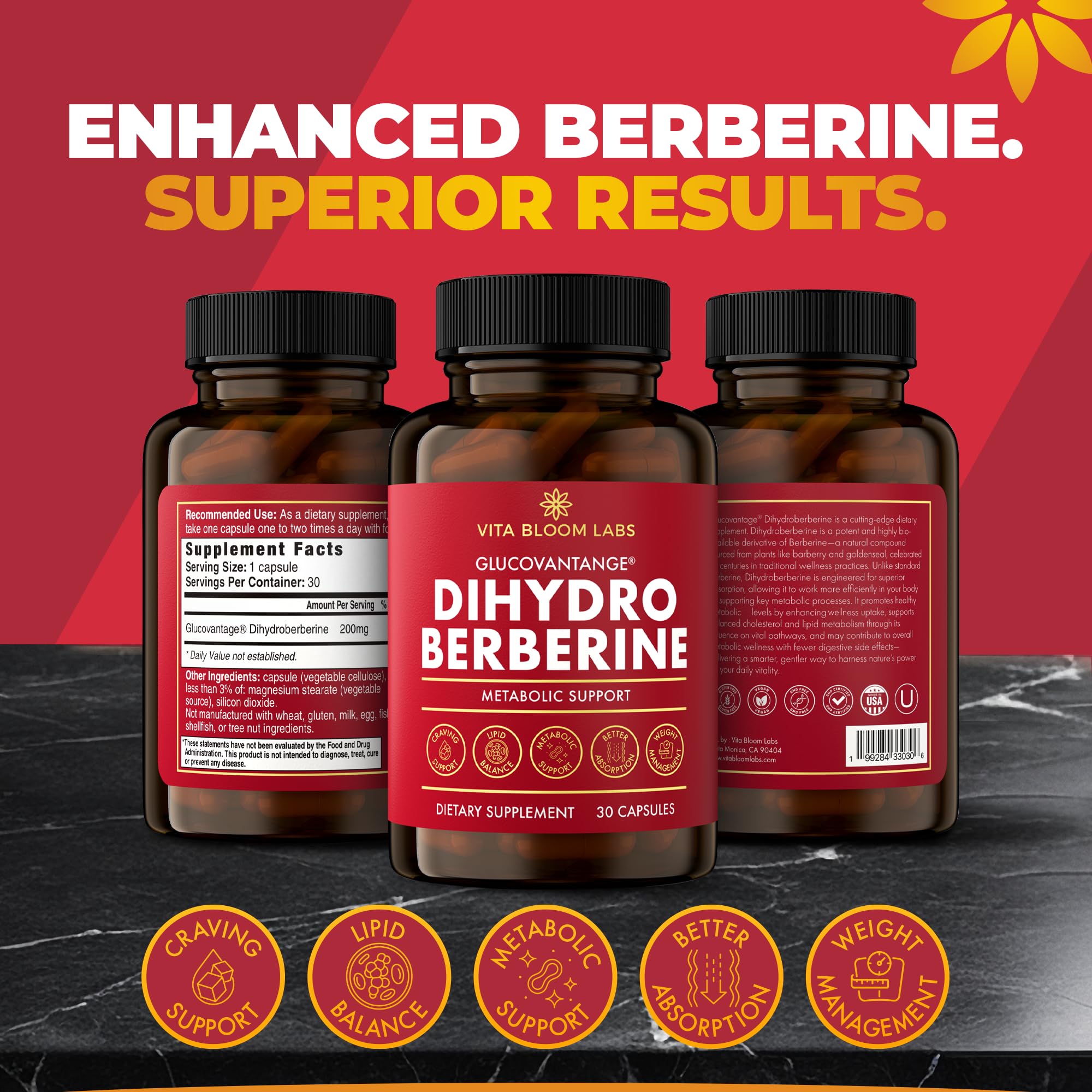 Vita Bloom Labs Dihydroberberine supplement bottle side view
