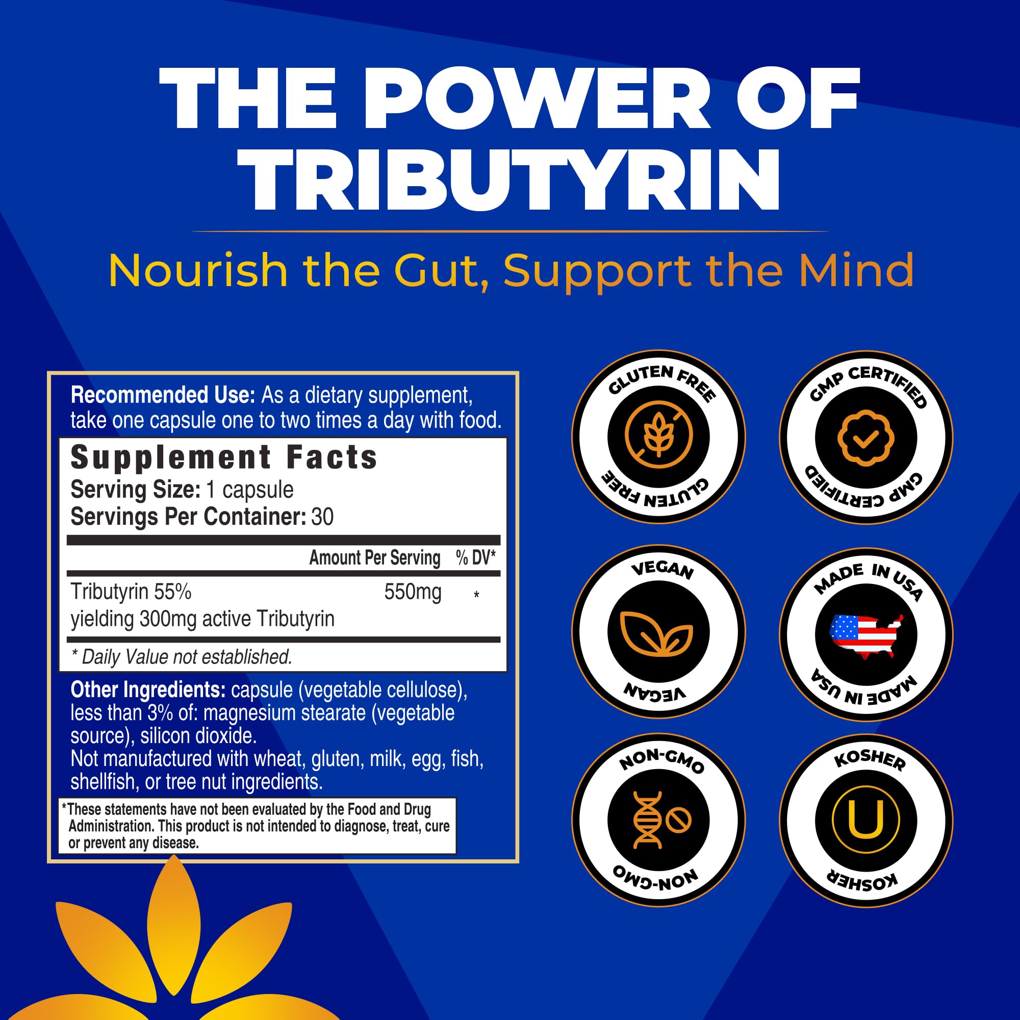 Vita Bloom Labs Tributyrin Postbiotic 55% with measuring spoon