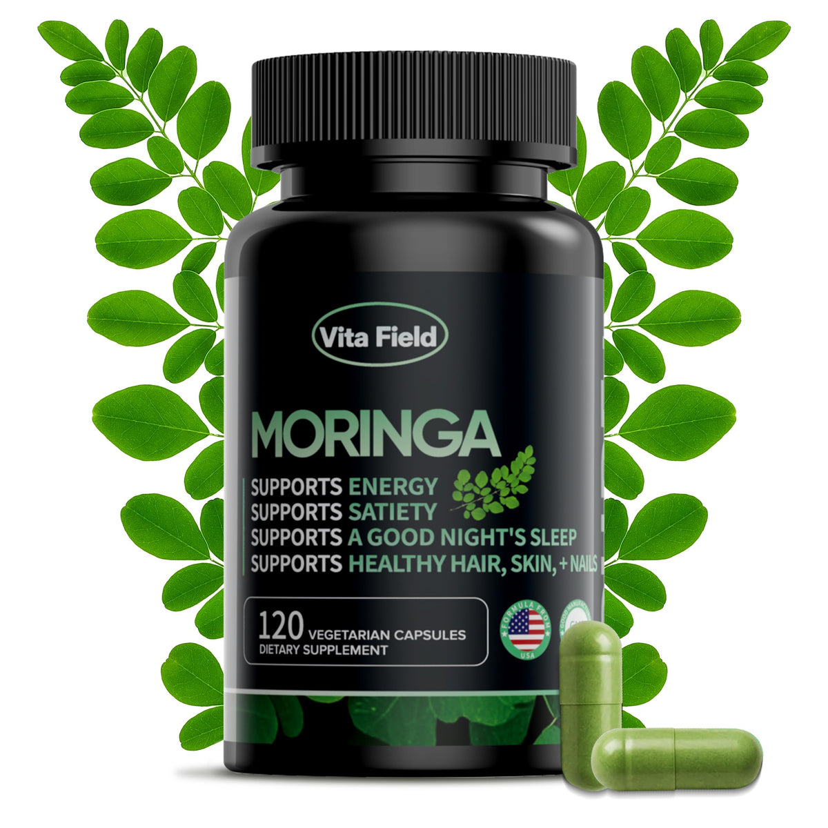 Vita Field Moringa Leaf Capsules 1000mg front view