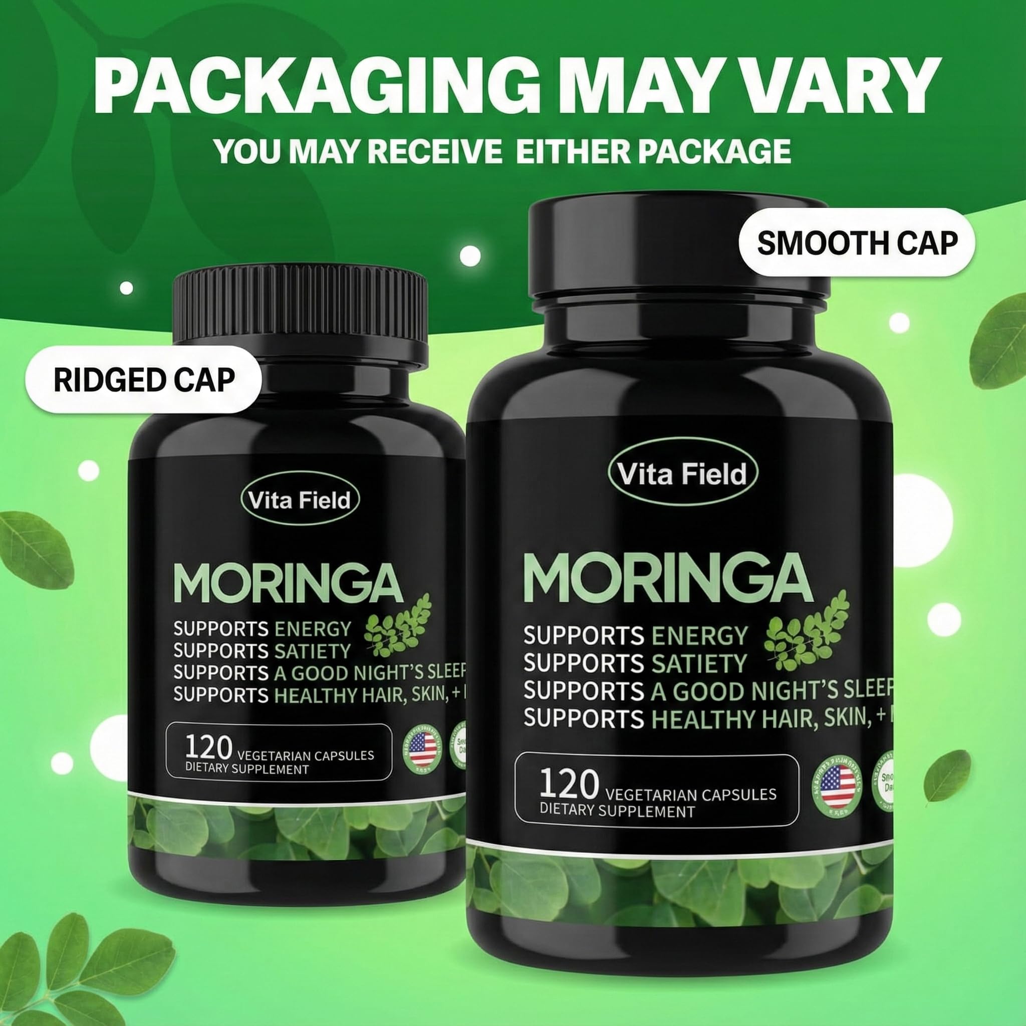 Vita Field Moringa Leaf Capsules with measuring spoon