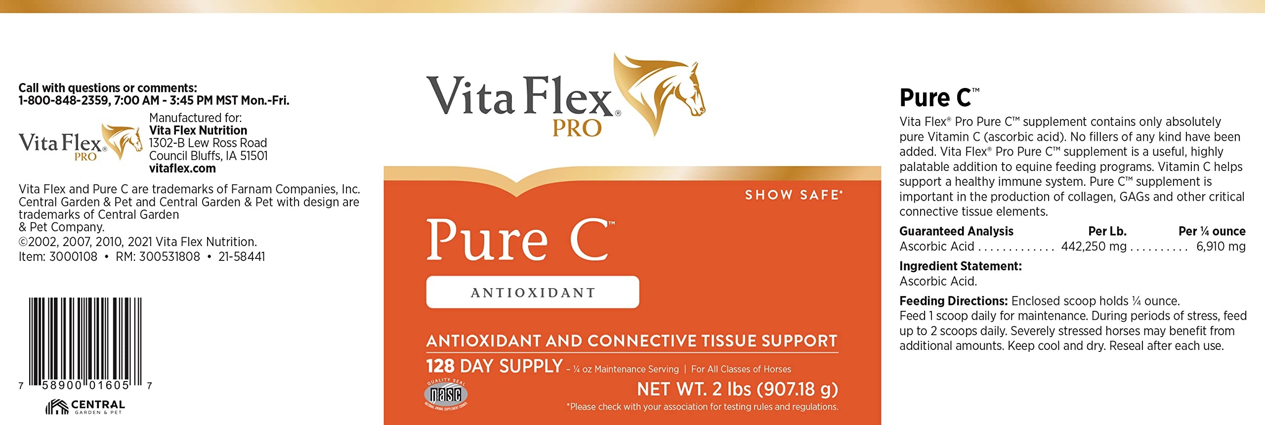 Vita Flex Pure C Vitamin C powder mixed with horse feed