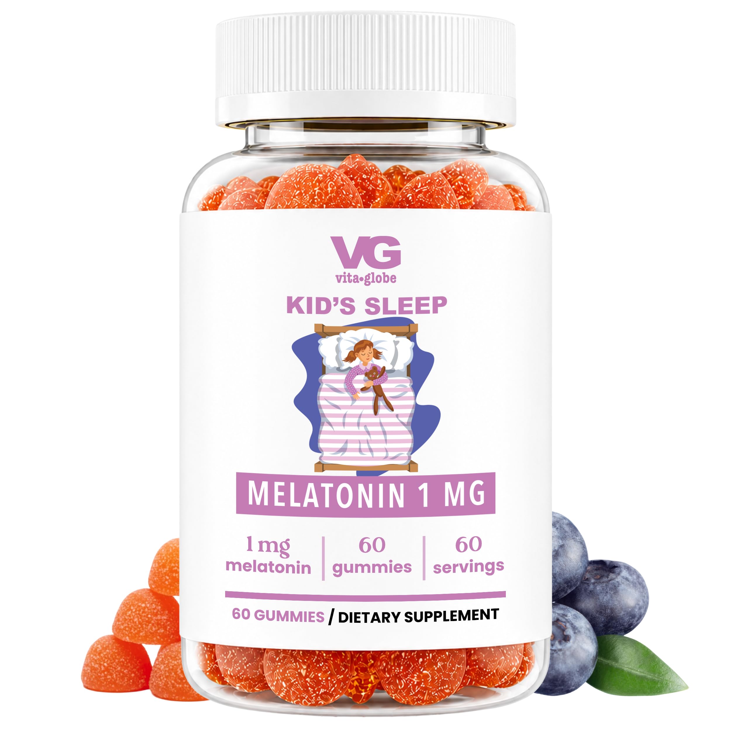 VITA GLOBE Kids Melatonin Gummies 1mg orange gummy front view