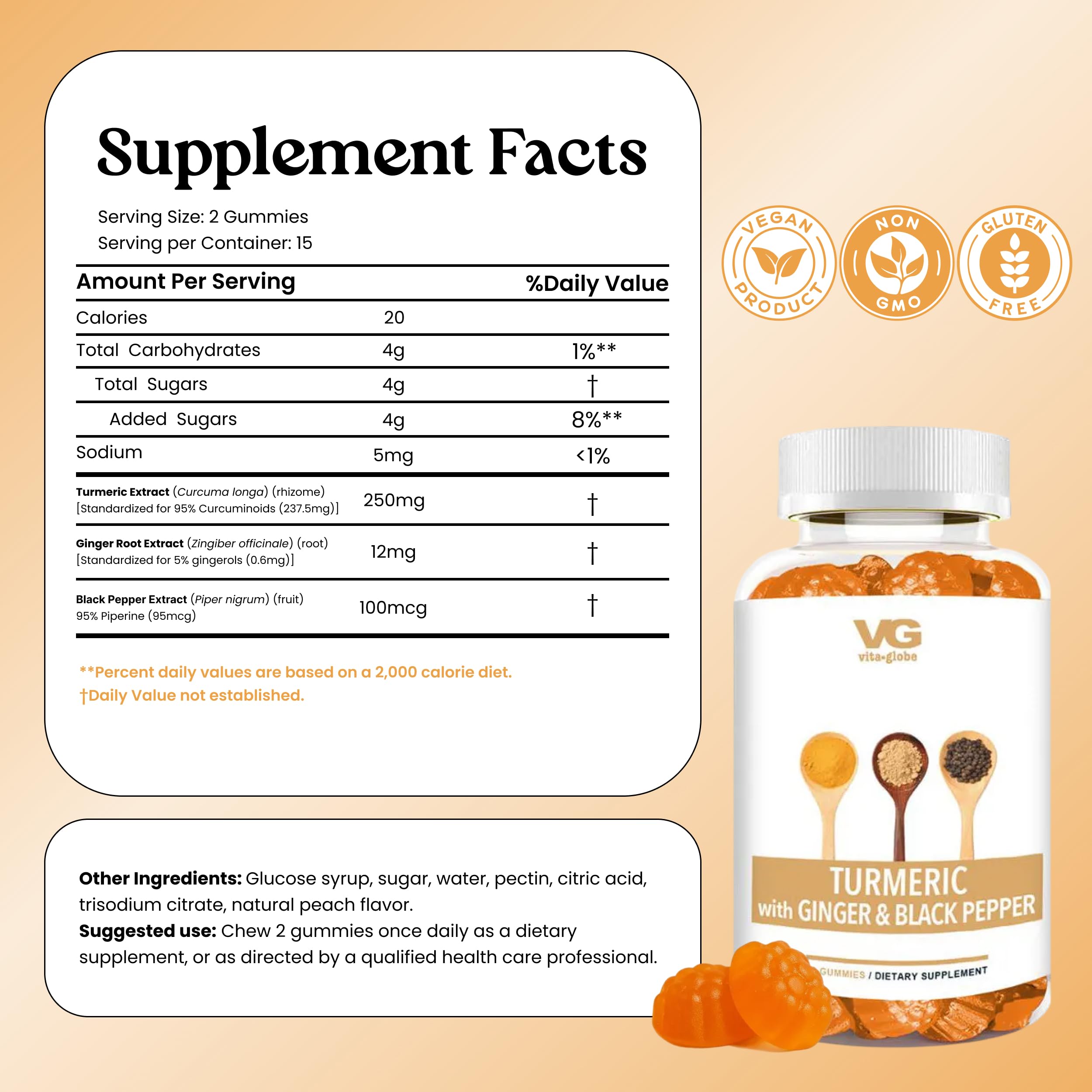 VITA GLOBE Turmeric Gummies side view showing gummy texture