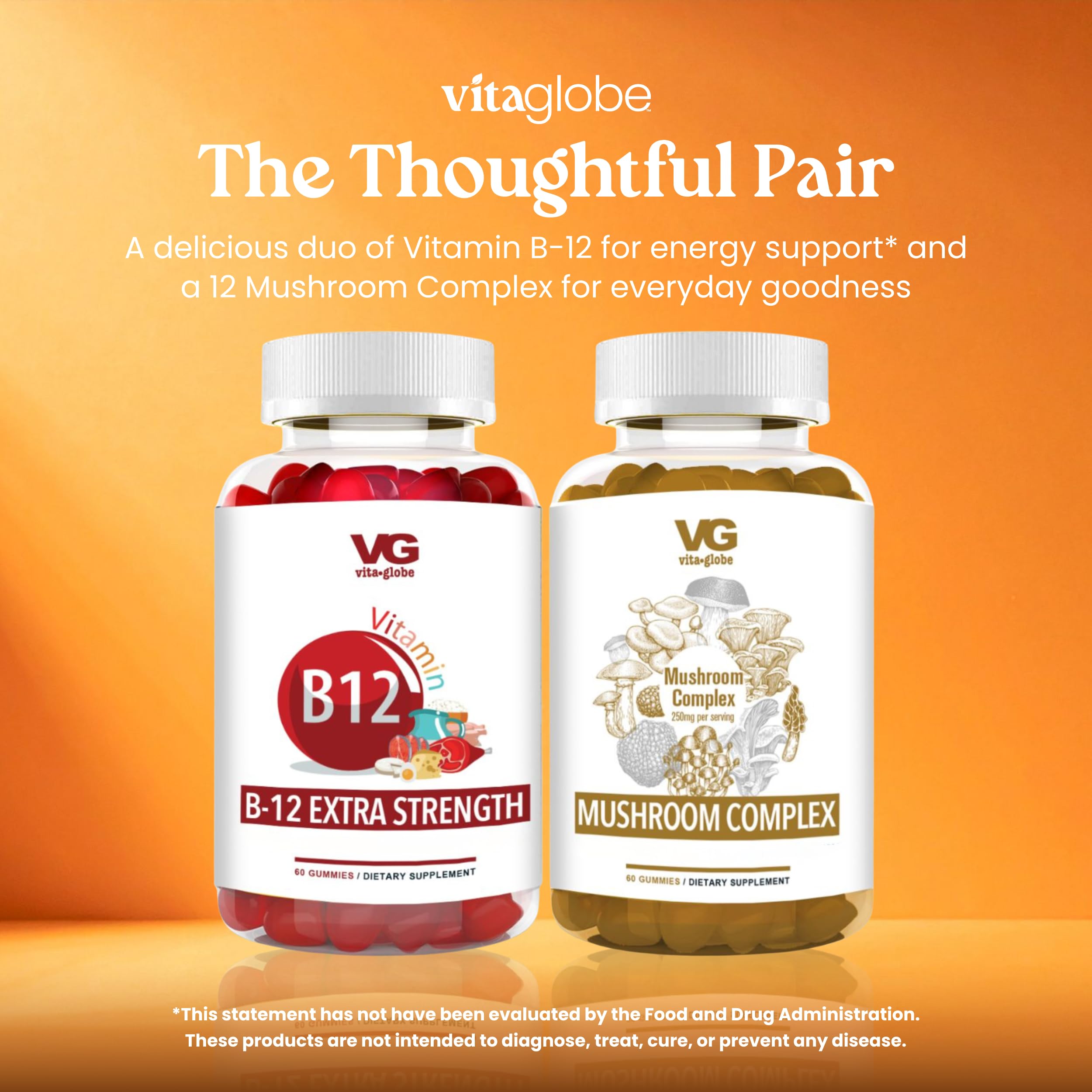 VITA GLOBE Vital Mushroom Complex Gummies displayed with fresh raspberries