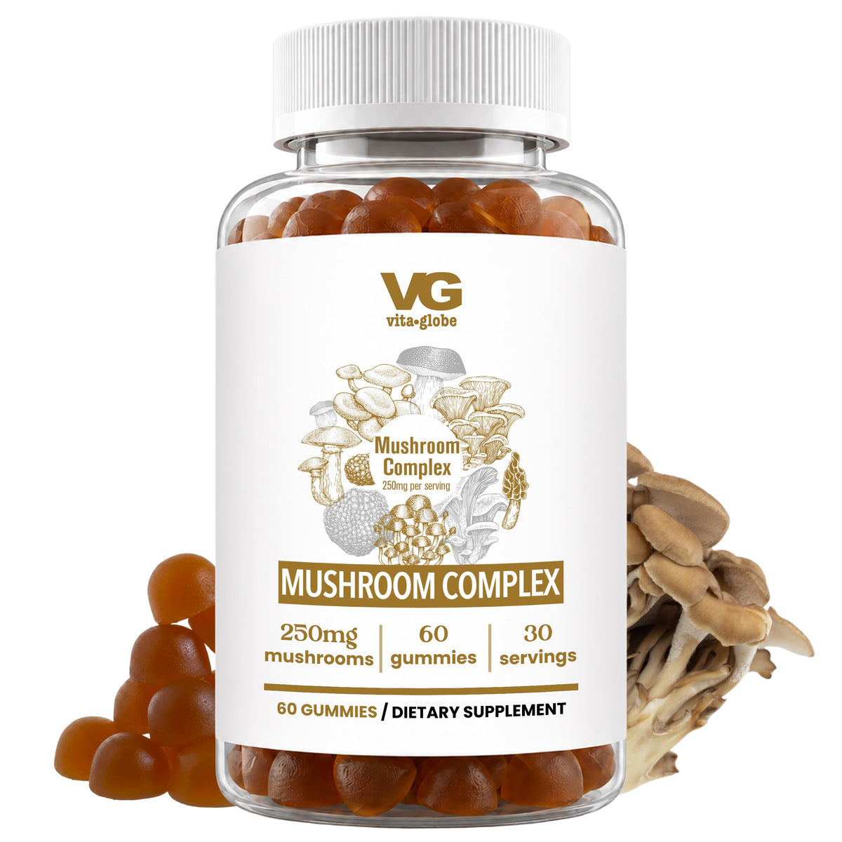 VITA GLOBE Vital Mushroom Complex Gummies front view with packaging