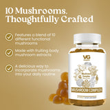 VITA GLOBE Vital Mushroom Complex Gummies with assorted mushrooms in background