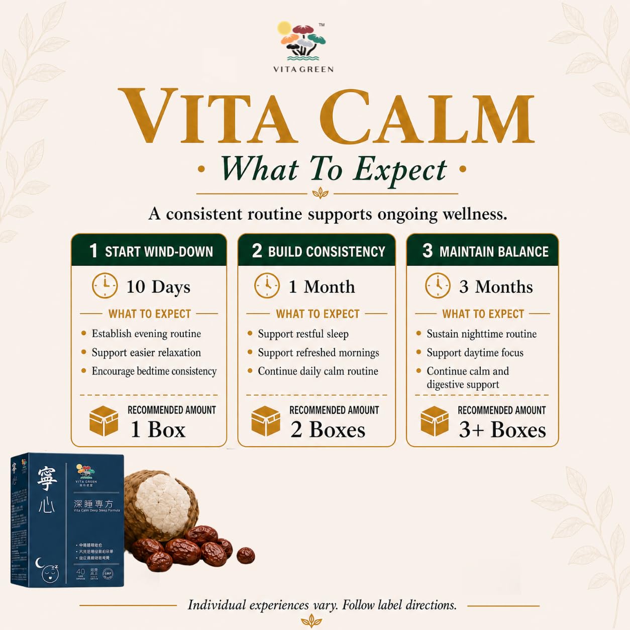 Vita Green Vita Calm Sleep Aid bottle with a measuring spoon