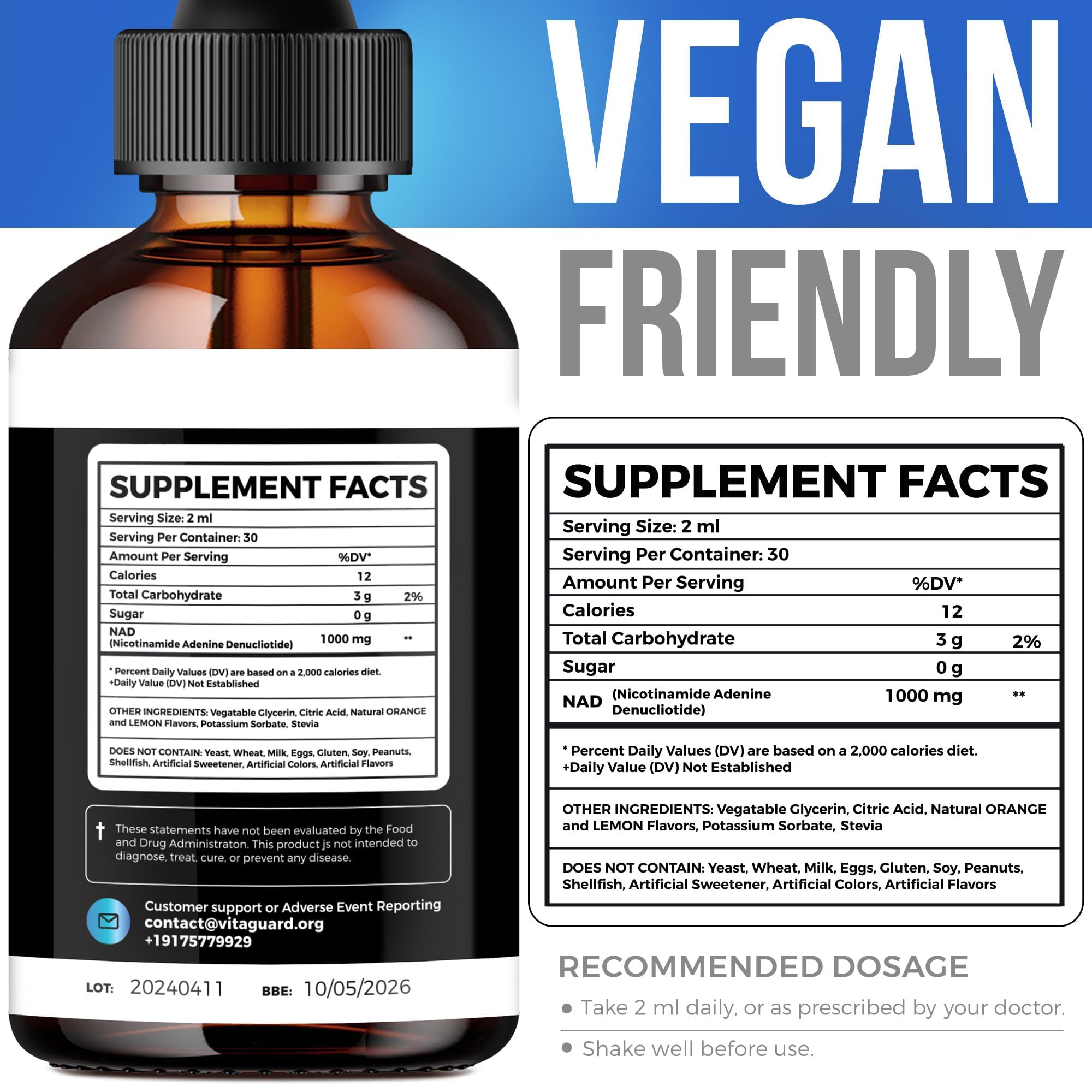 Vita Guard B3 (Niacin) Liquid Supplement 1000mg with lemon and orange extracts