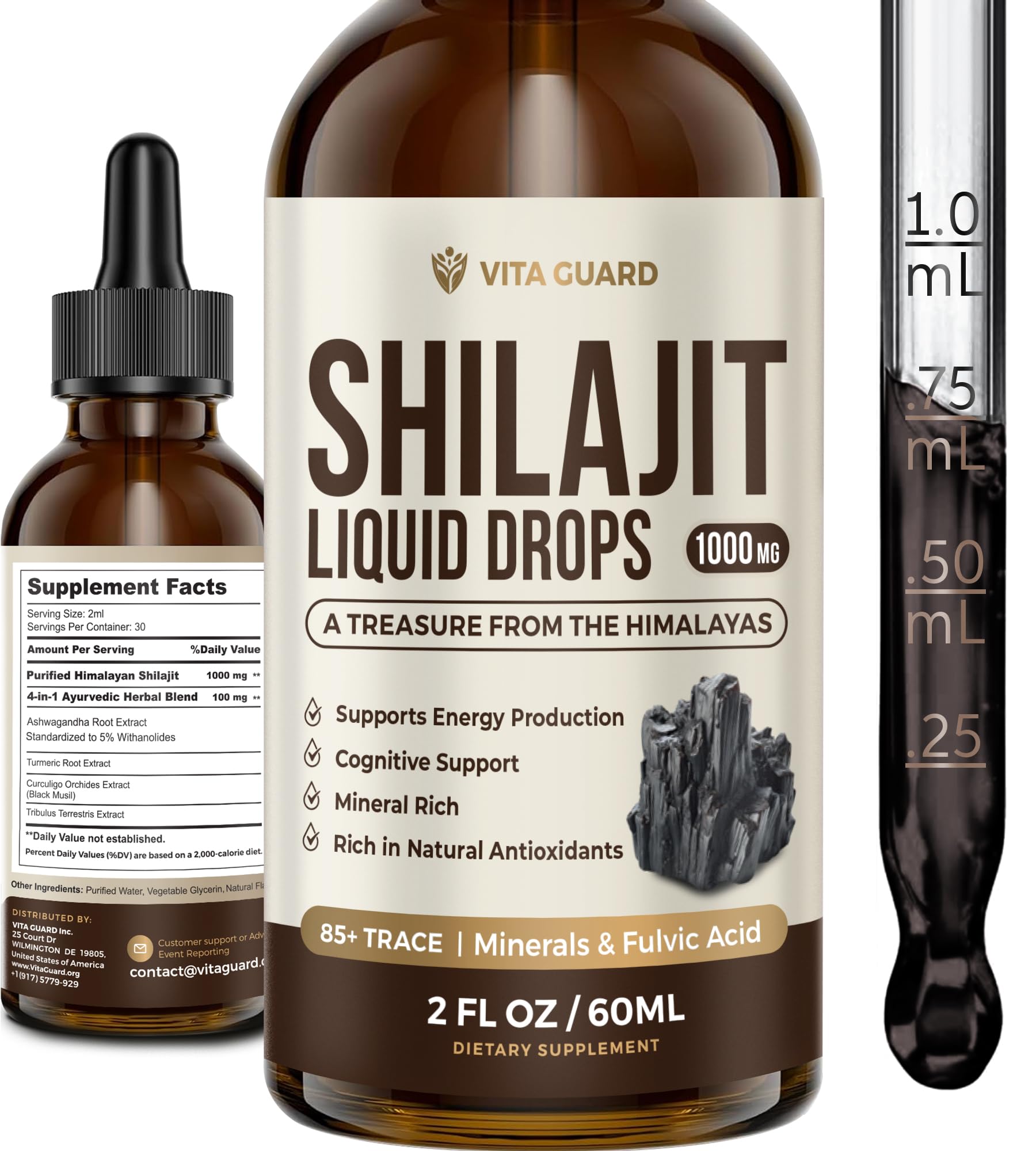 Vita Guard Himalayan Shilajit Liquid Drops 1000mg front view
