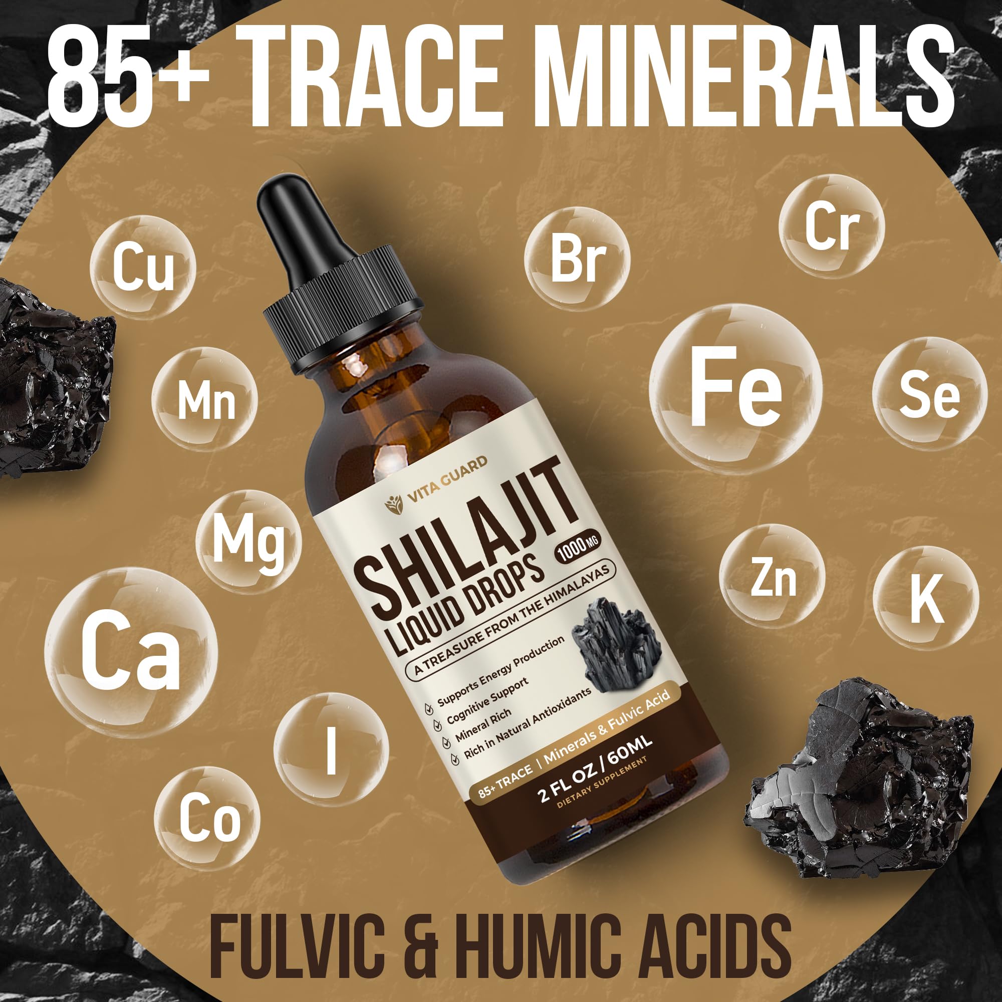 Vita Guard Himalayan Shilajit Liquid Drops on a wooden table