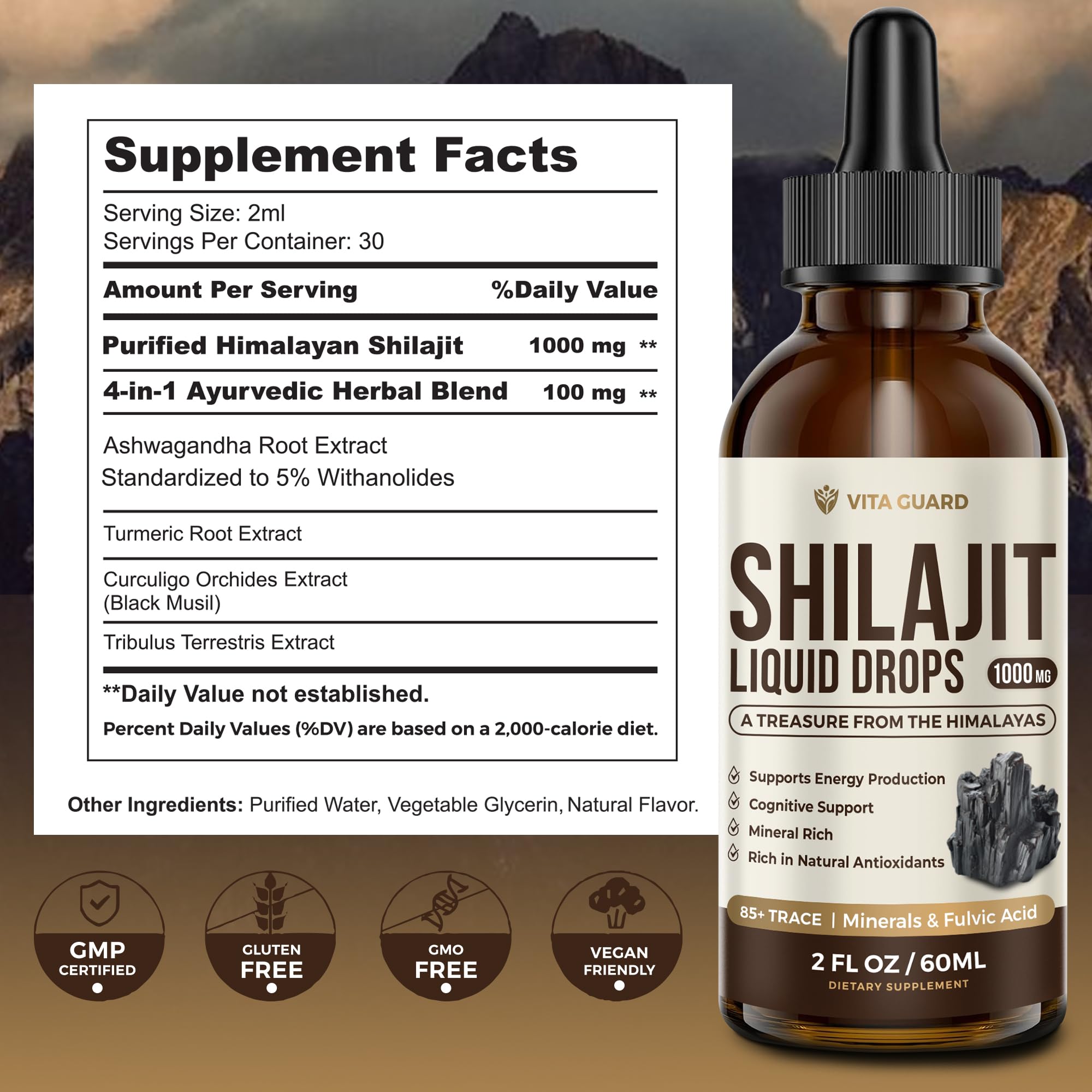 Vita Guard Himalayan Shilajit Liquid Drops packaging side view