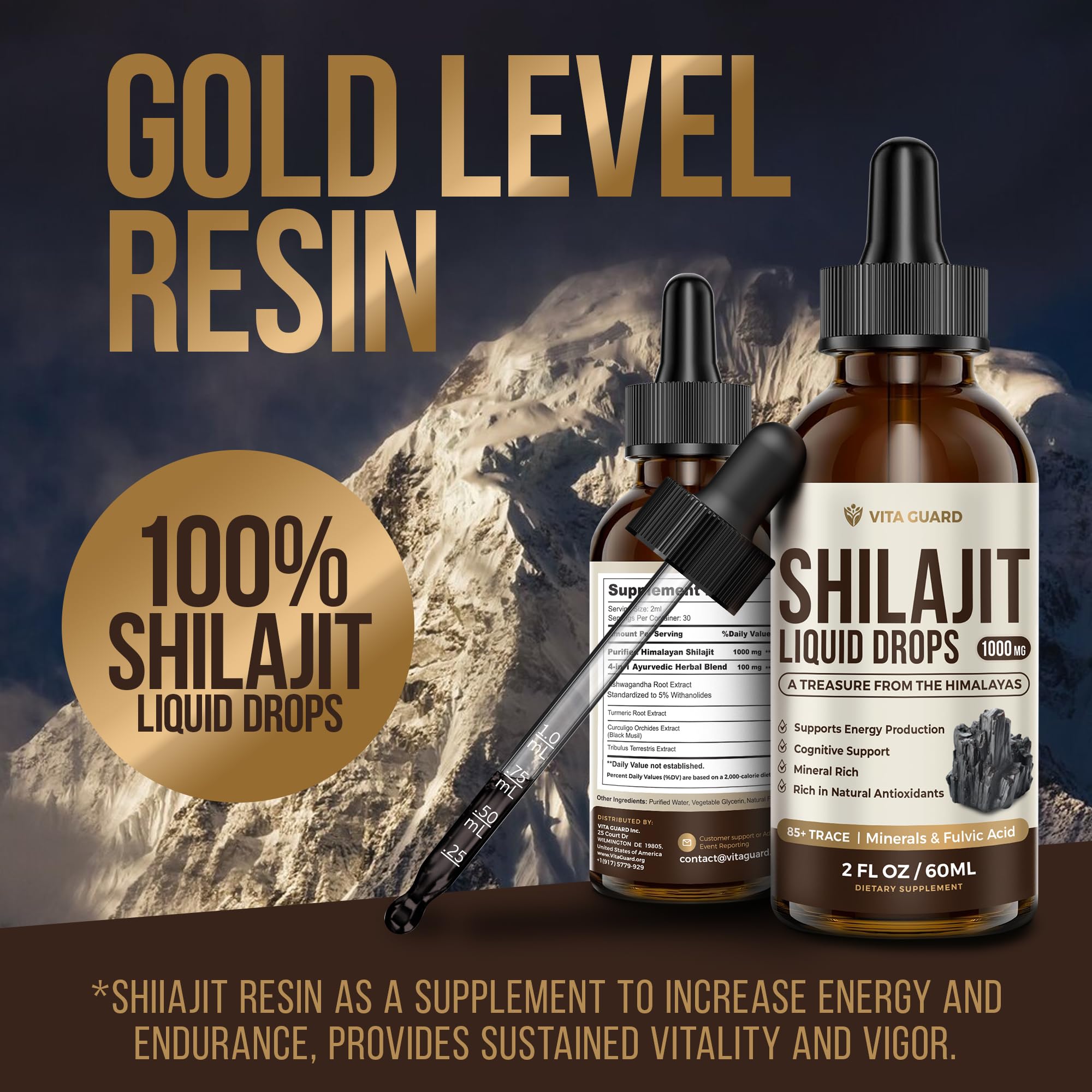 Vita Guard Himalayan Shilajit Liquid Drops with herbal ingredients