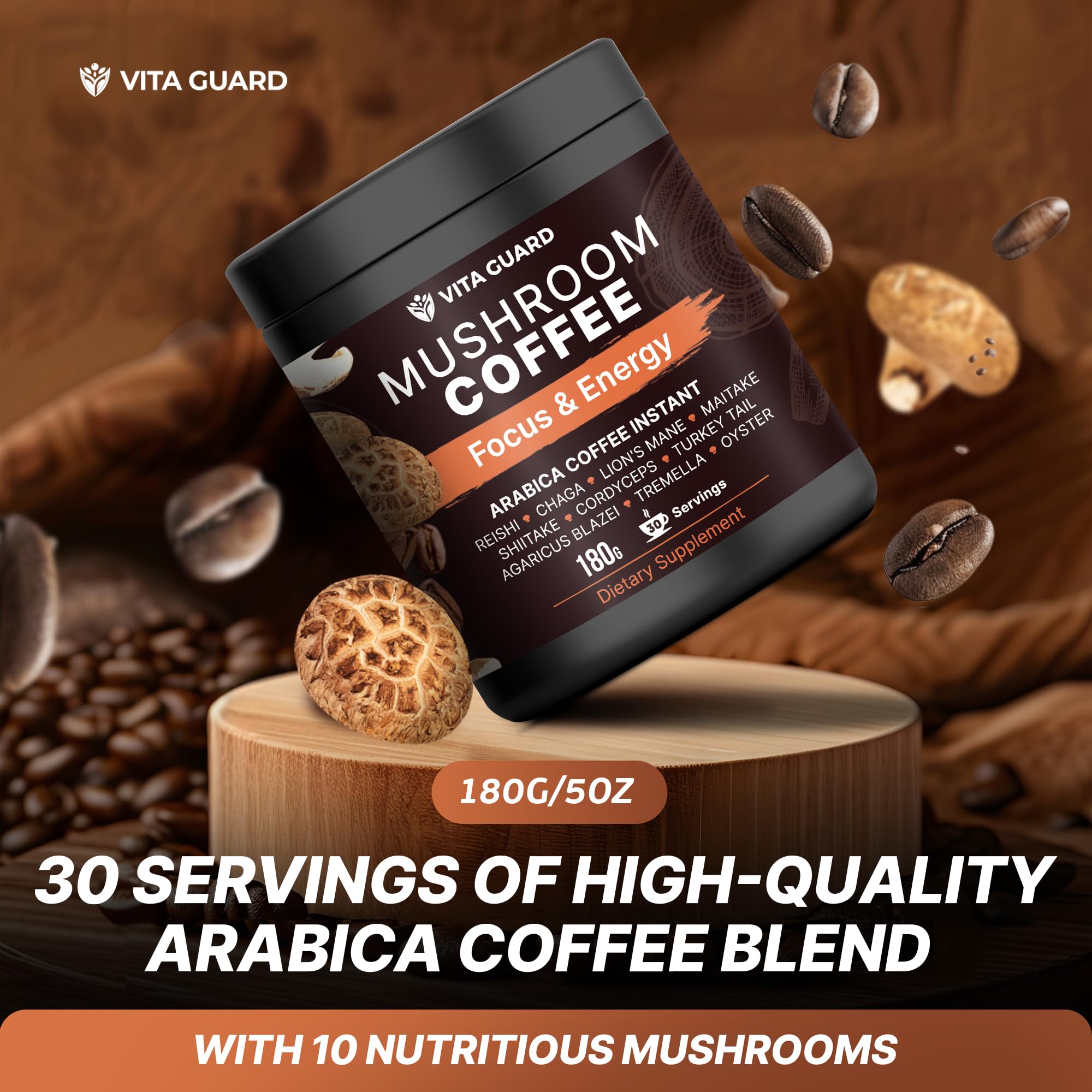 Vita Guard Instant Coffee 10-Mushroom Blend ingredients list