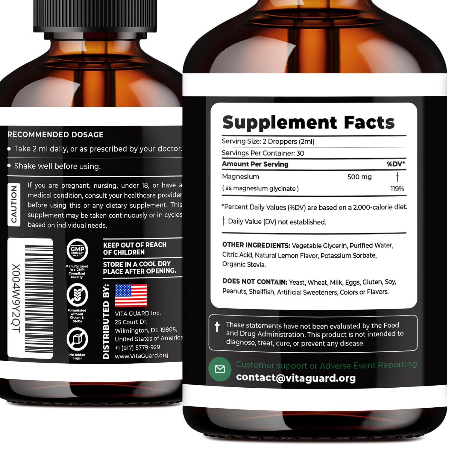 Vita Guard Magnesium Glycinate Liquid 500mg dropper close-up