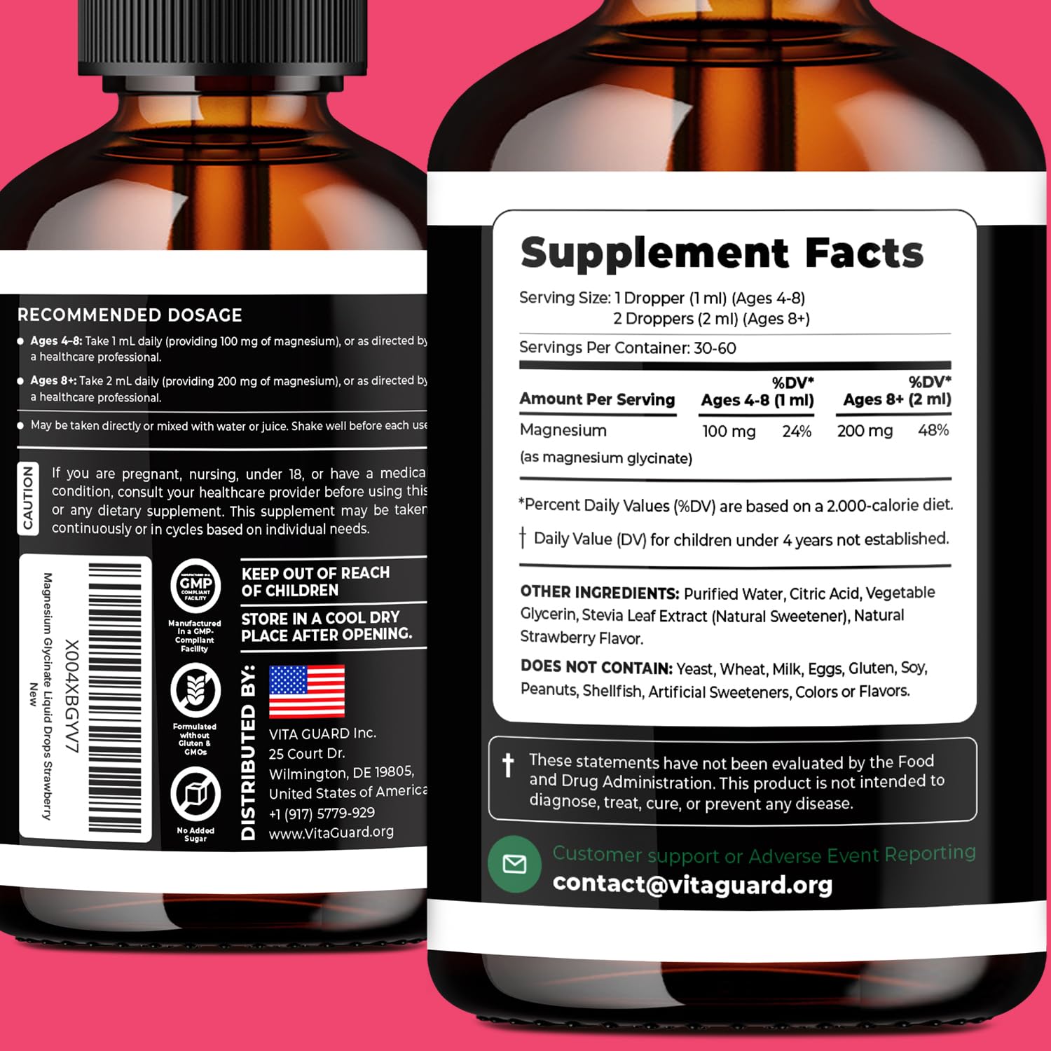 Vita Guard Magnesium Glycinate Liquid Drops 132g dropper close-up
