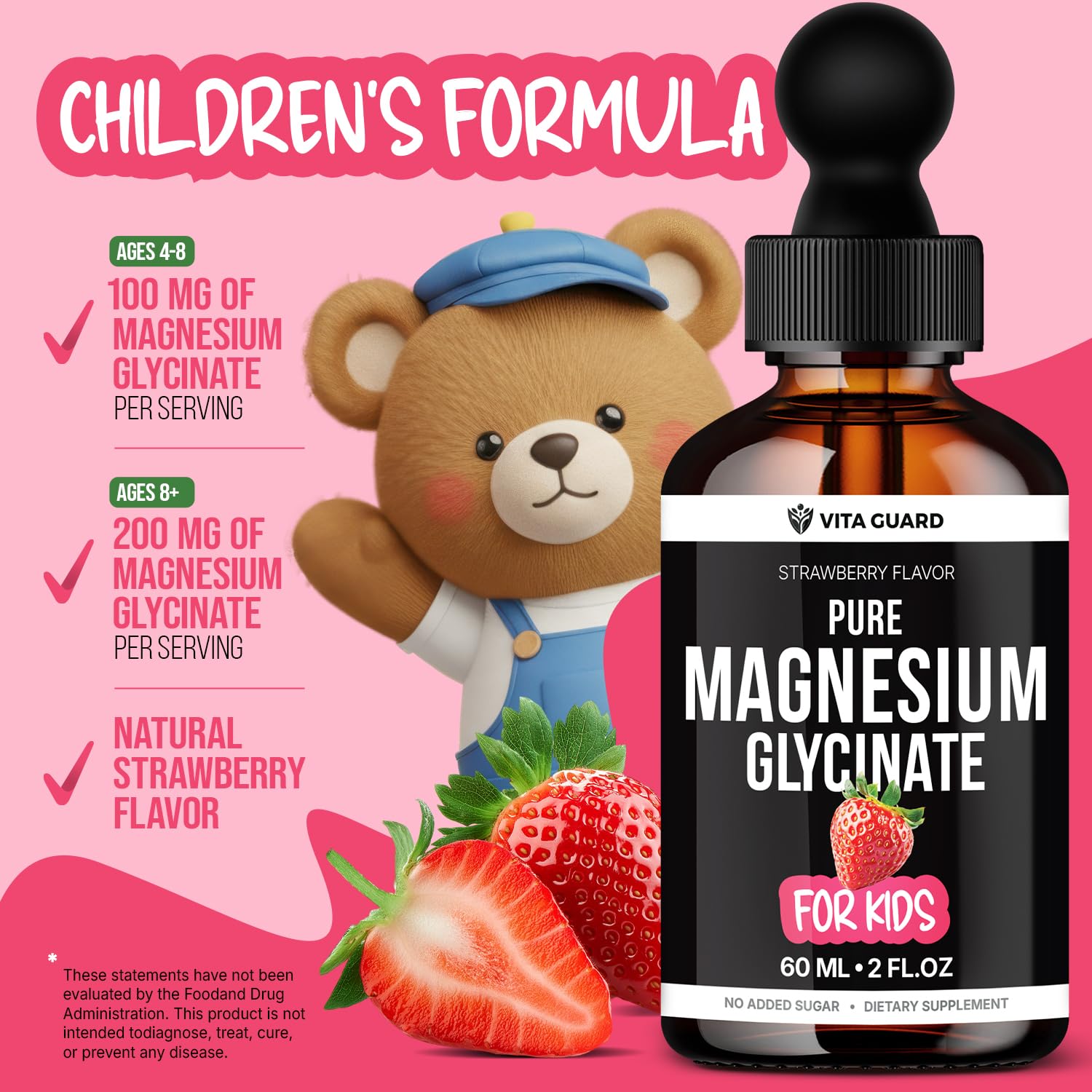 Vita Guard Magnesium Glycinate Liquid Drops 132g strawberry flavour