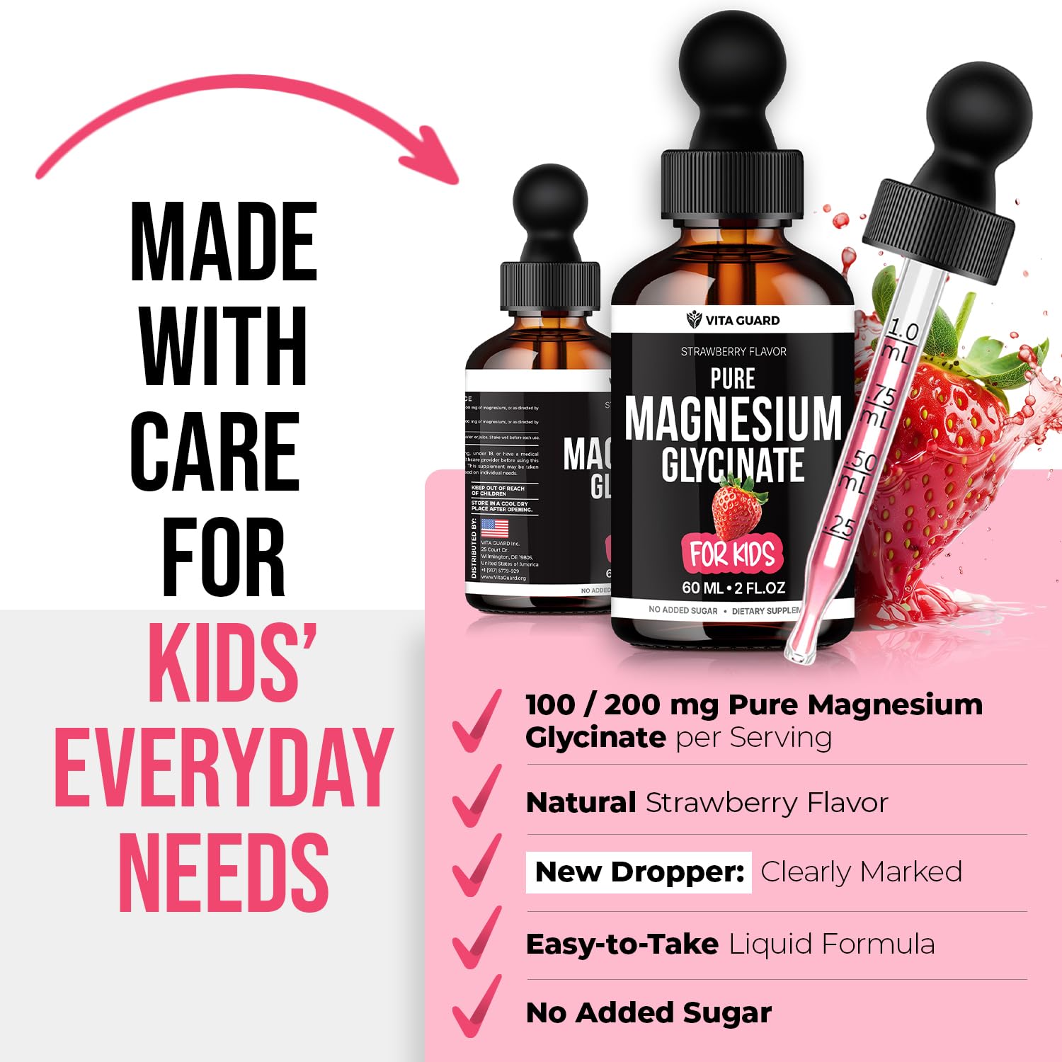 Vita Guard Magnesium Glycinate Liquid Drops 132g with measuring dropper