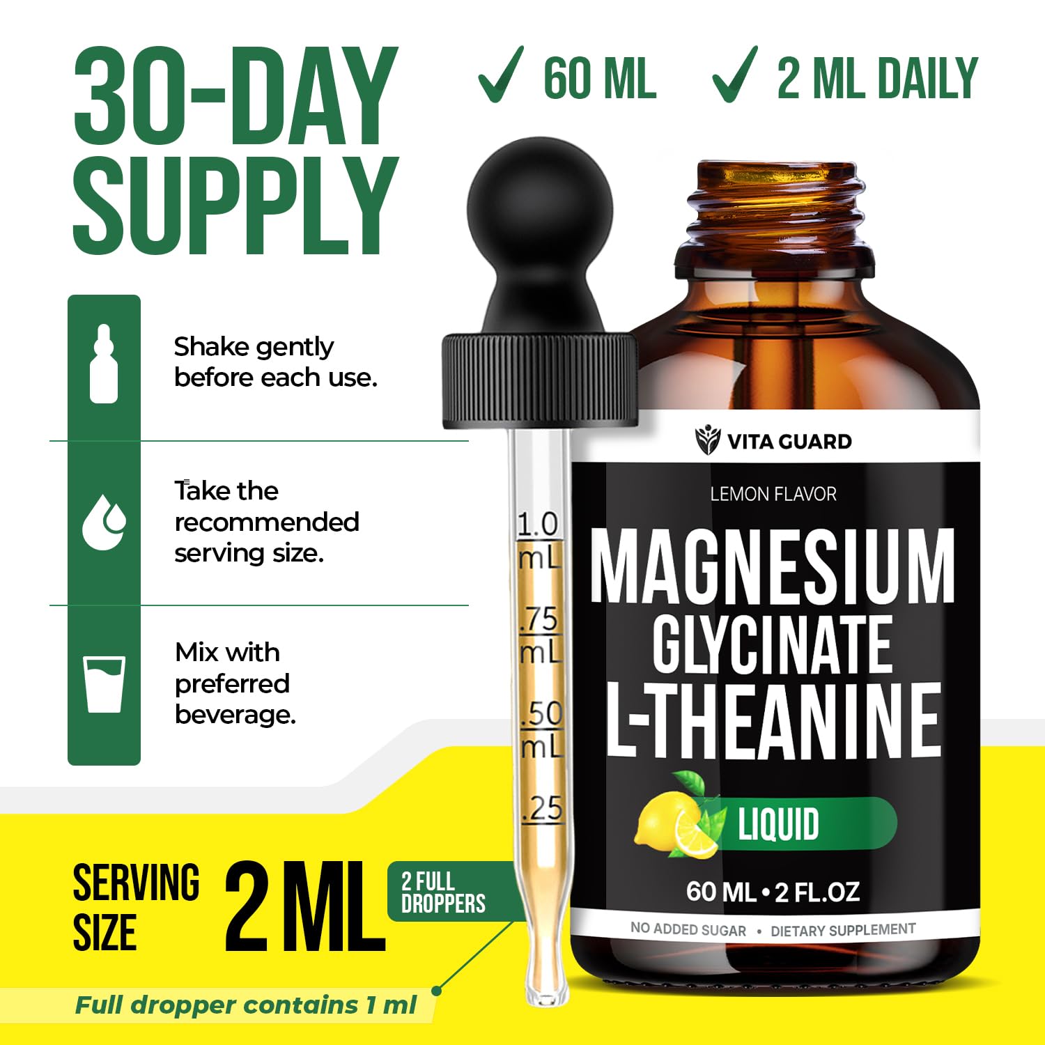 Vita Guard Magnesium Glycinate Liquid Drops 500mg dosage dropper