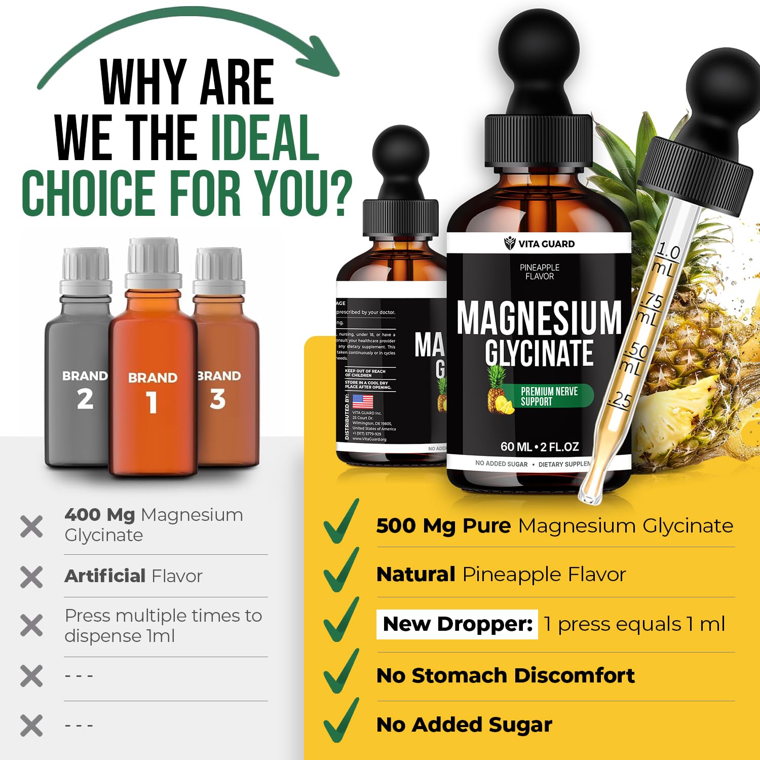 Vita Guard Magnesium Glycinate Liquid Supplement bottle back view