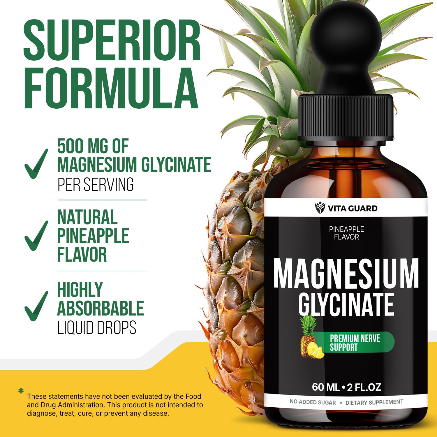 Vita Guard Magnesium Glycinate Liquid Supplement with measuring dropper