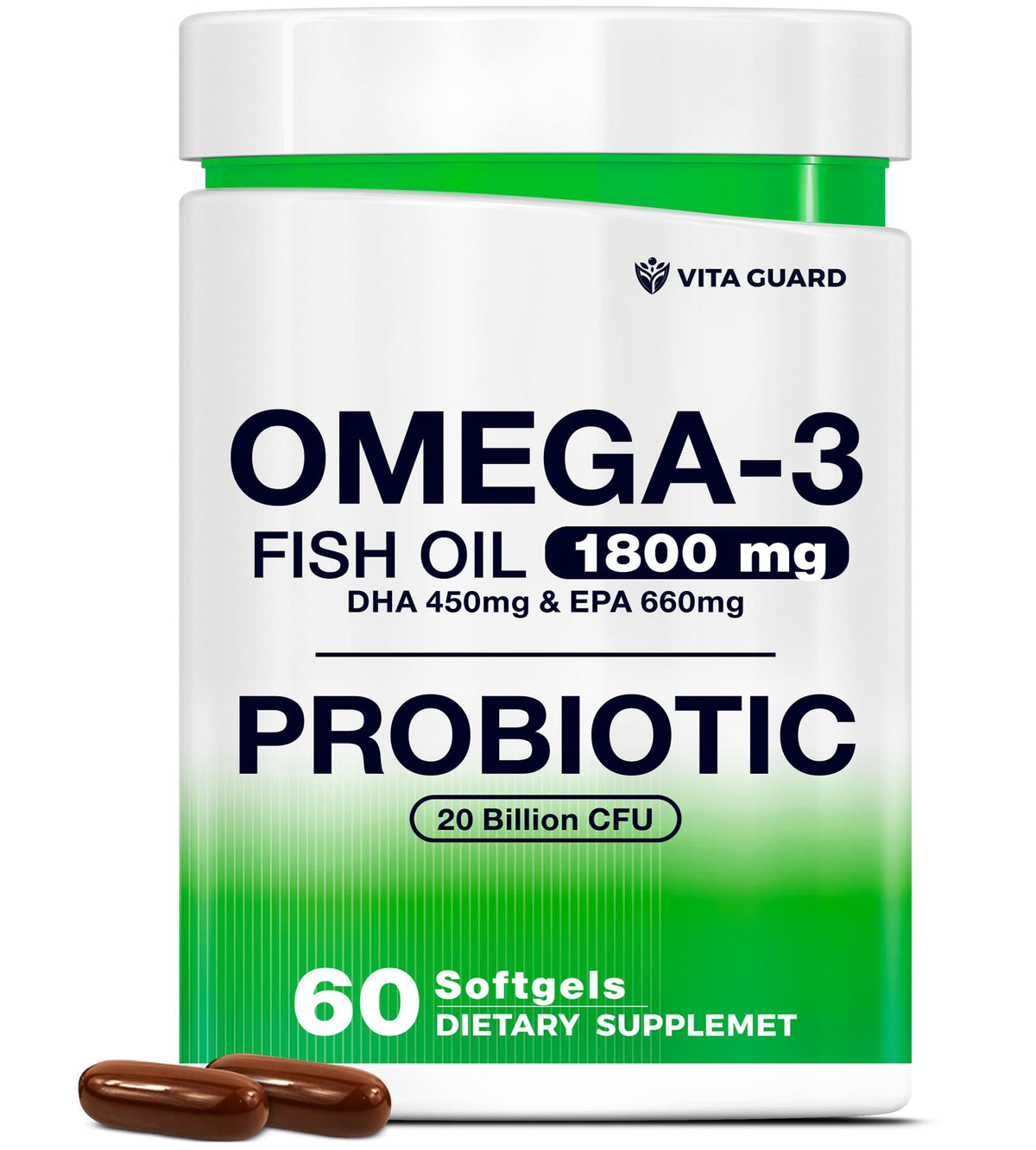 Vita Guard Omega-3 Fish Oil Softgels front view with packaging