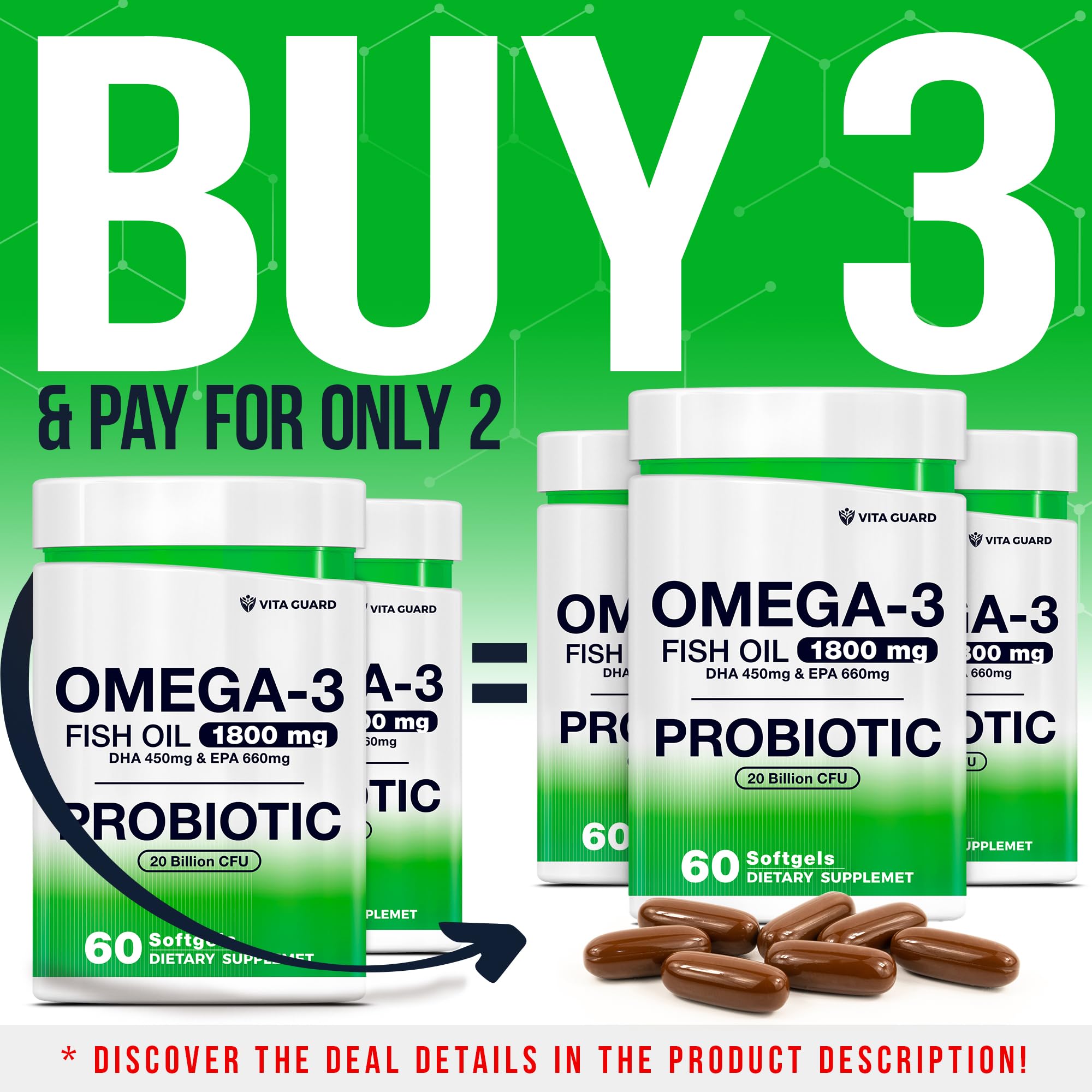 Vita Guard Omega-3 Fish Oil Softgels side view showing softgel