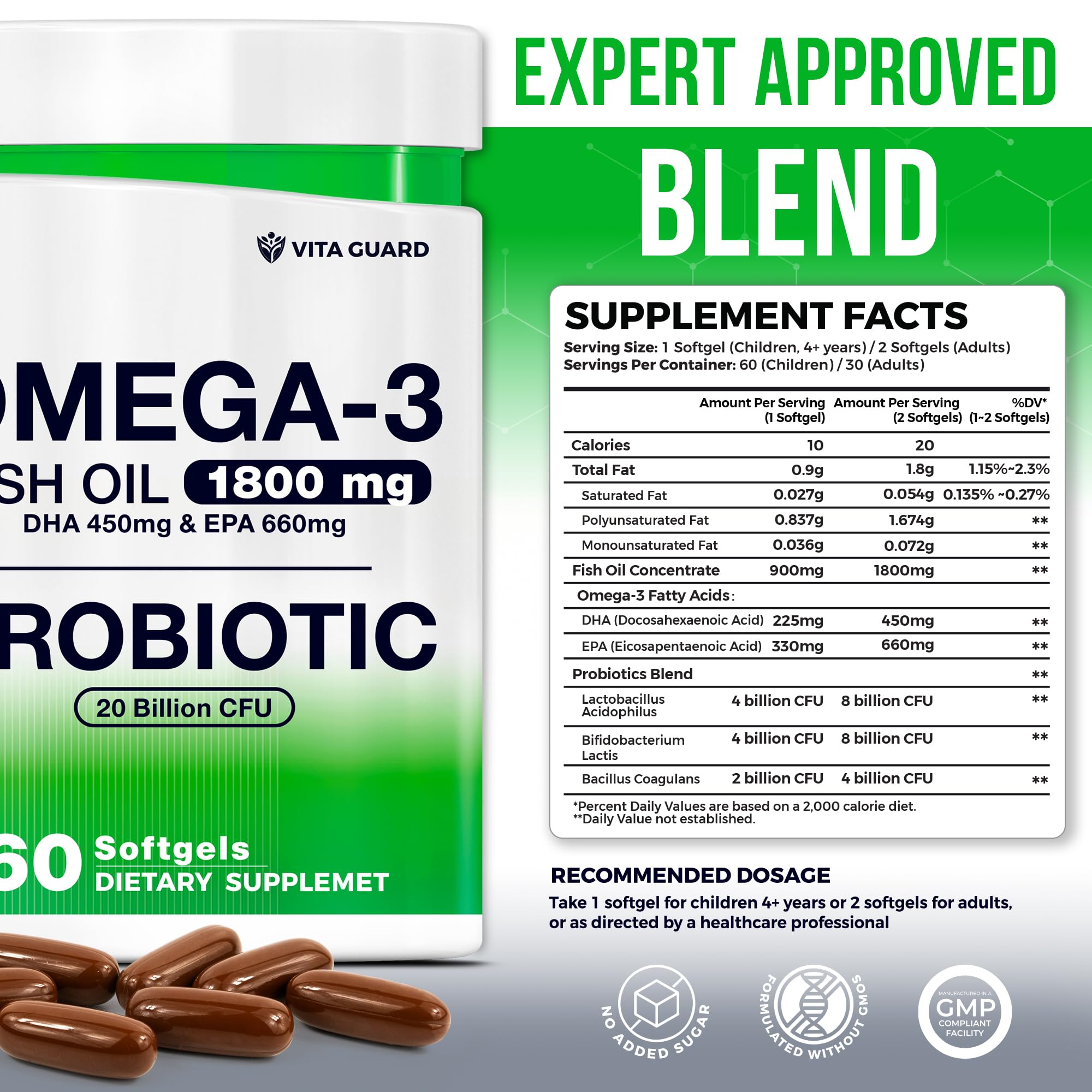 Vita Guard Omega-3 Fish Oil Softgels with lemon flavouring