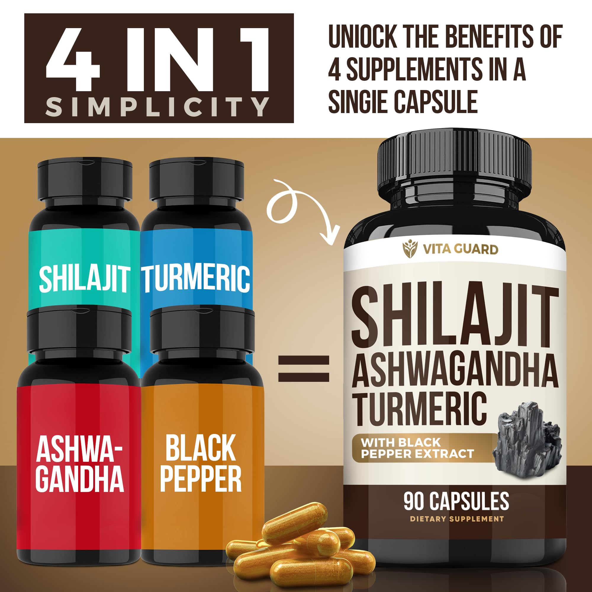 Vita Guard Shilajit Supplement back view with ingredient list