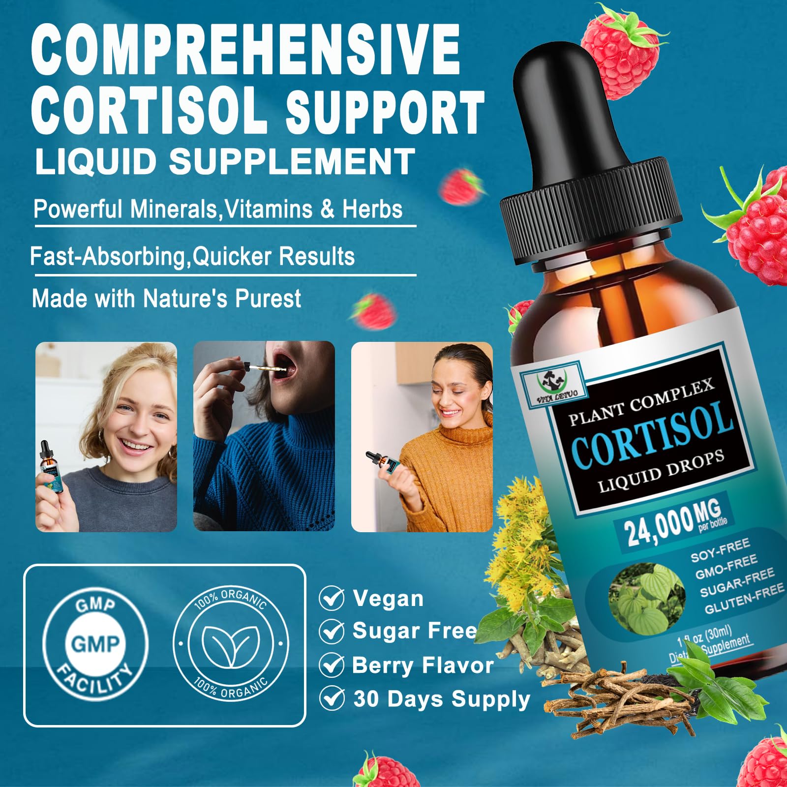 Vita Letuo Cortisol Support Liquid Drops bottle with label