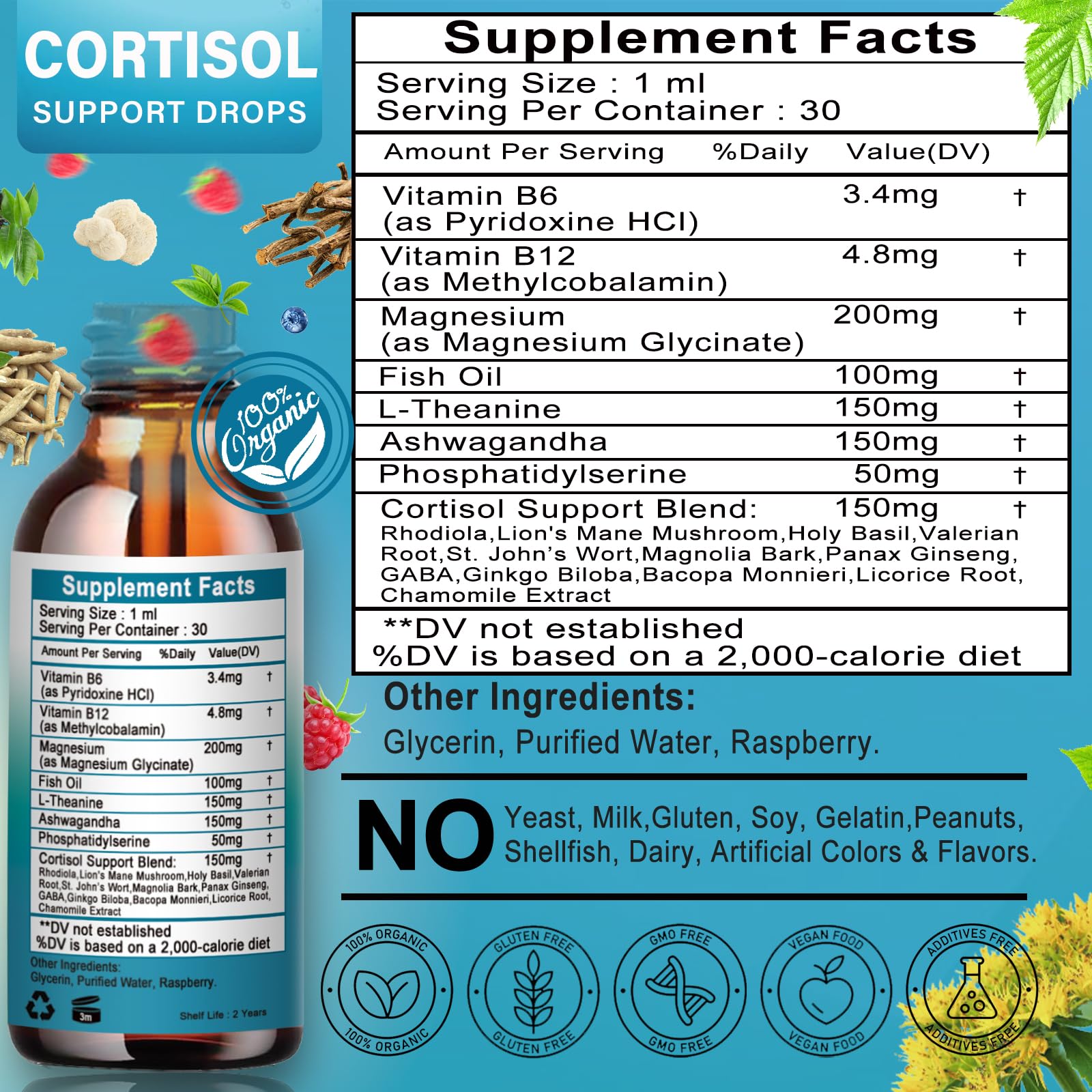 Vita Letuo Cortisol Support Liquid Drops with a measuring spoon