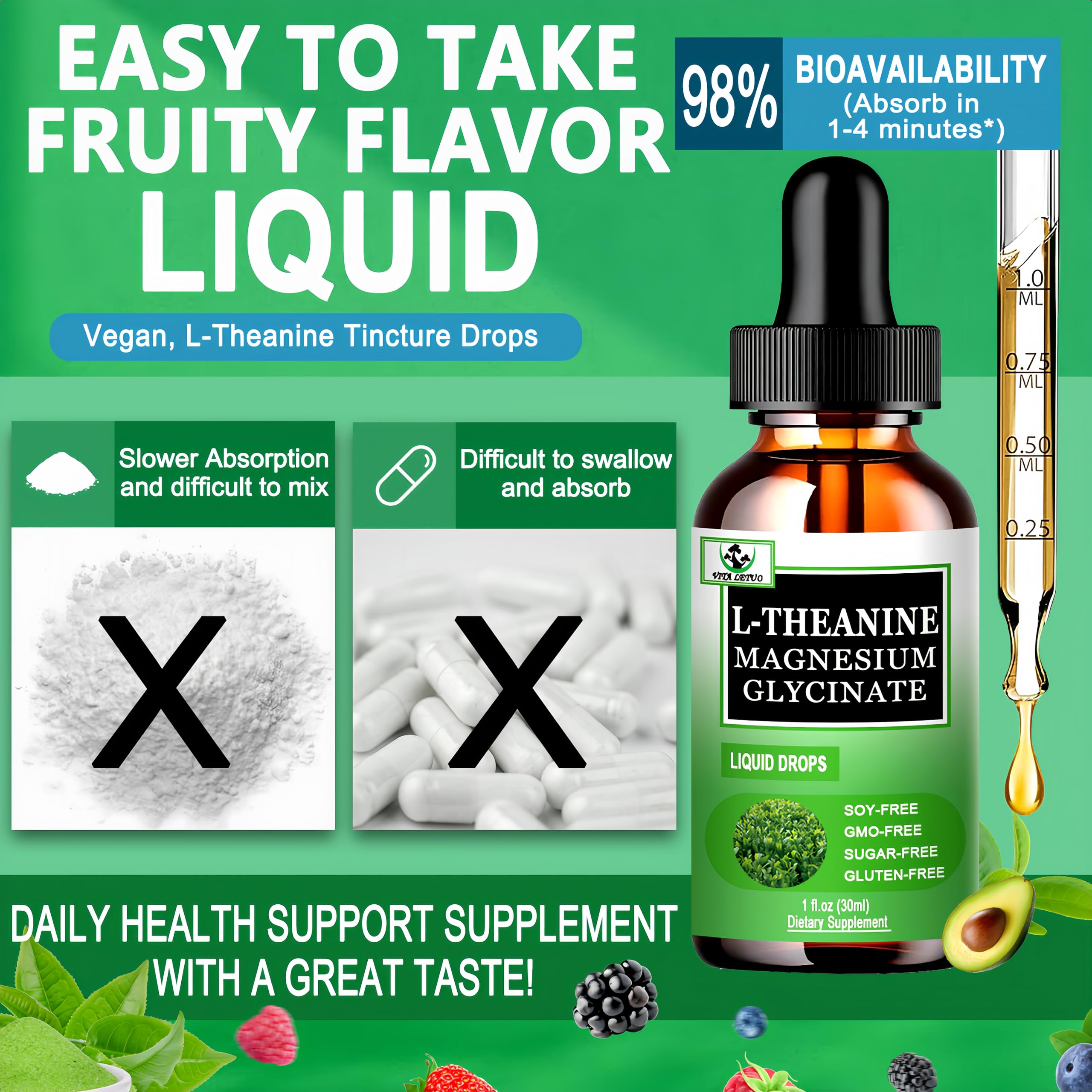Vita letuo L-Theanine Liquid Drops serving suggestion