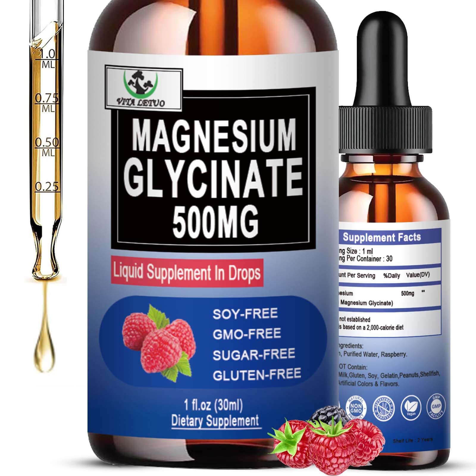 Vita letuo Magnesium Glycinate Liquid Drops 500mg front view