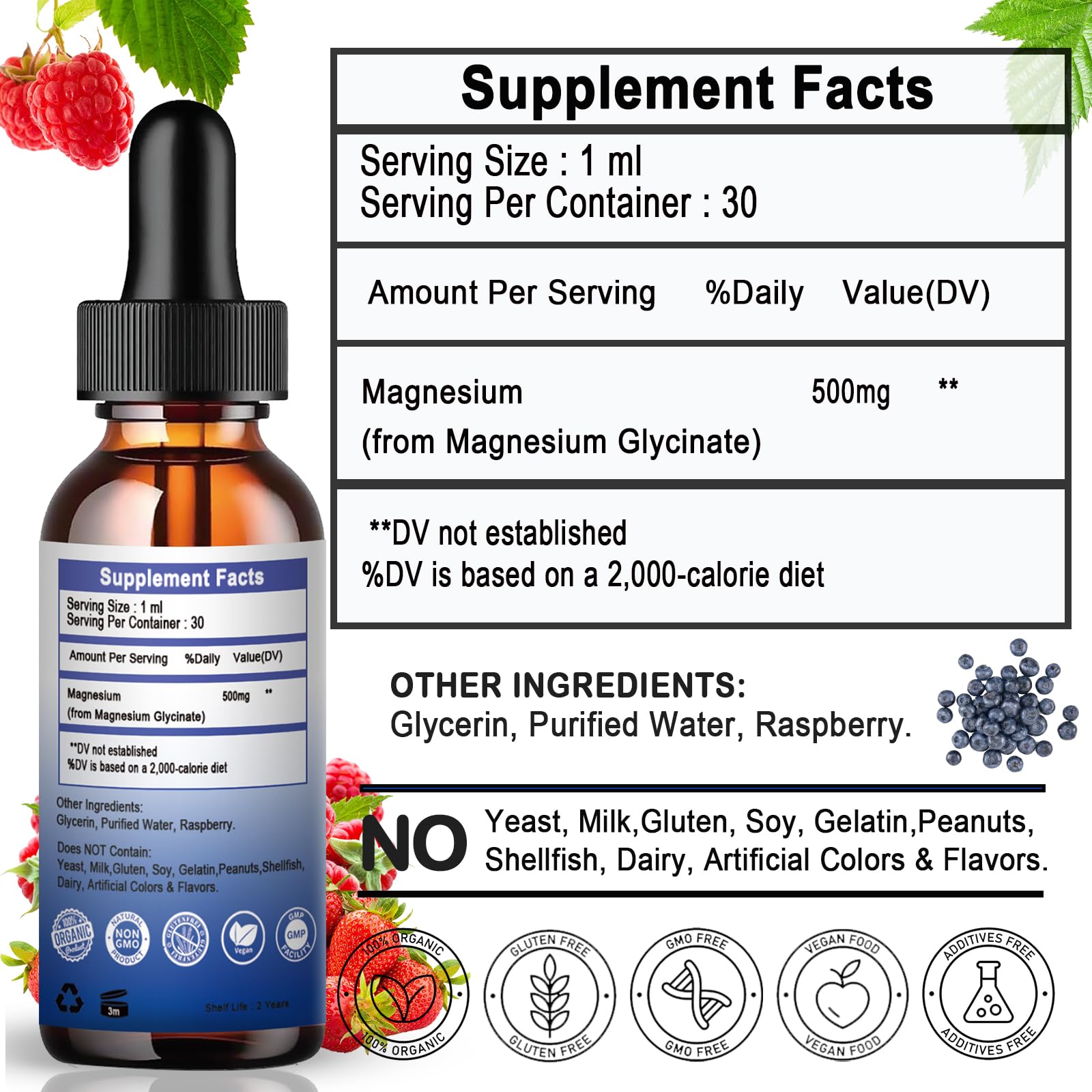Vita letuo Magnesium Glycinate Liquid Drops 500mg in a glass