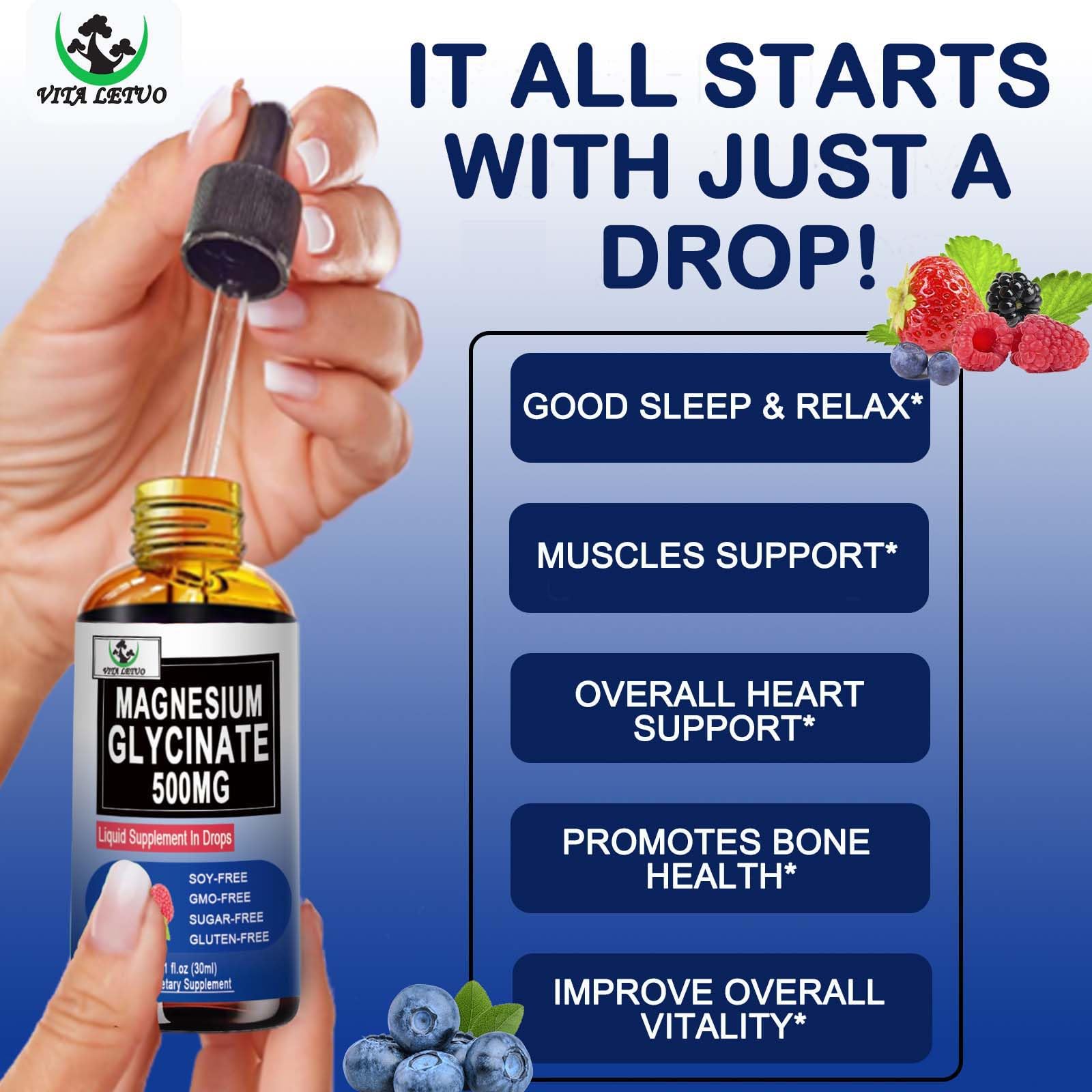 Vita letuo Magnesium Glycinate Liquid Drops 500mg side view