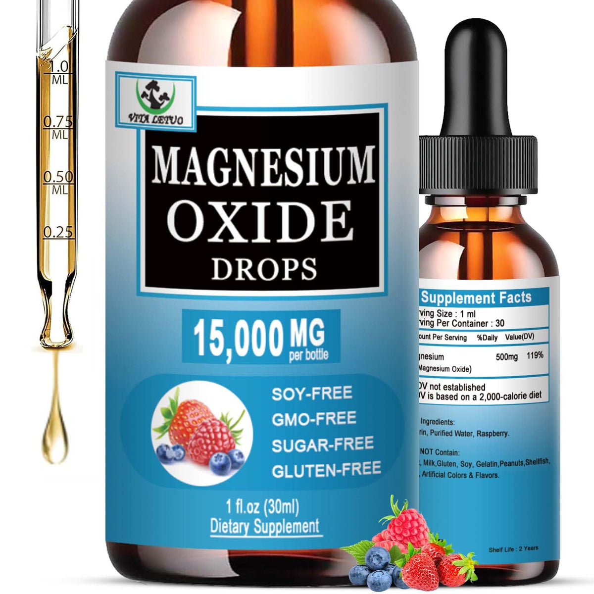 Vita letuo Magnesium Liquid Drops front view with packaging