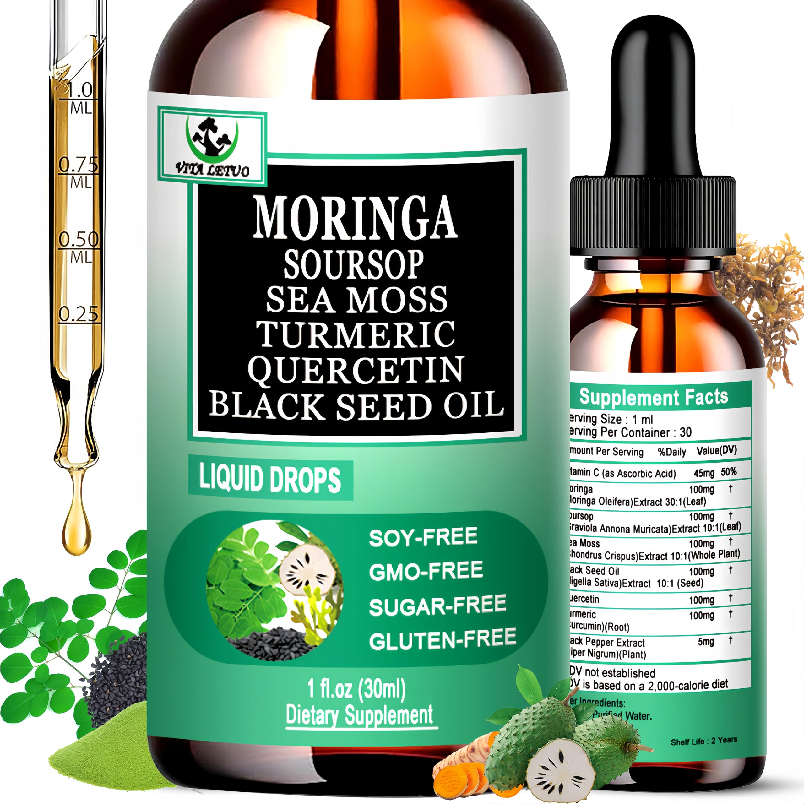 Vita letuo Moringa Drops 50g front view with packaging