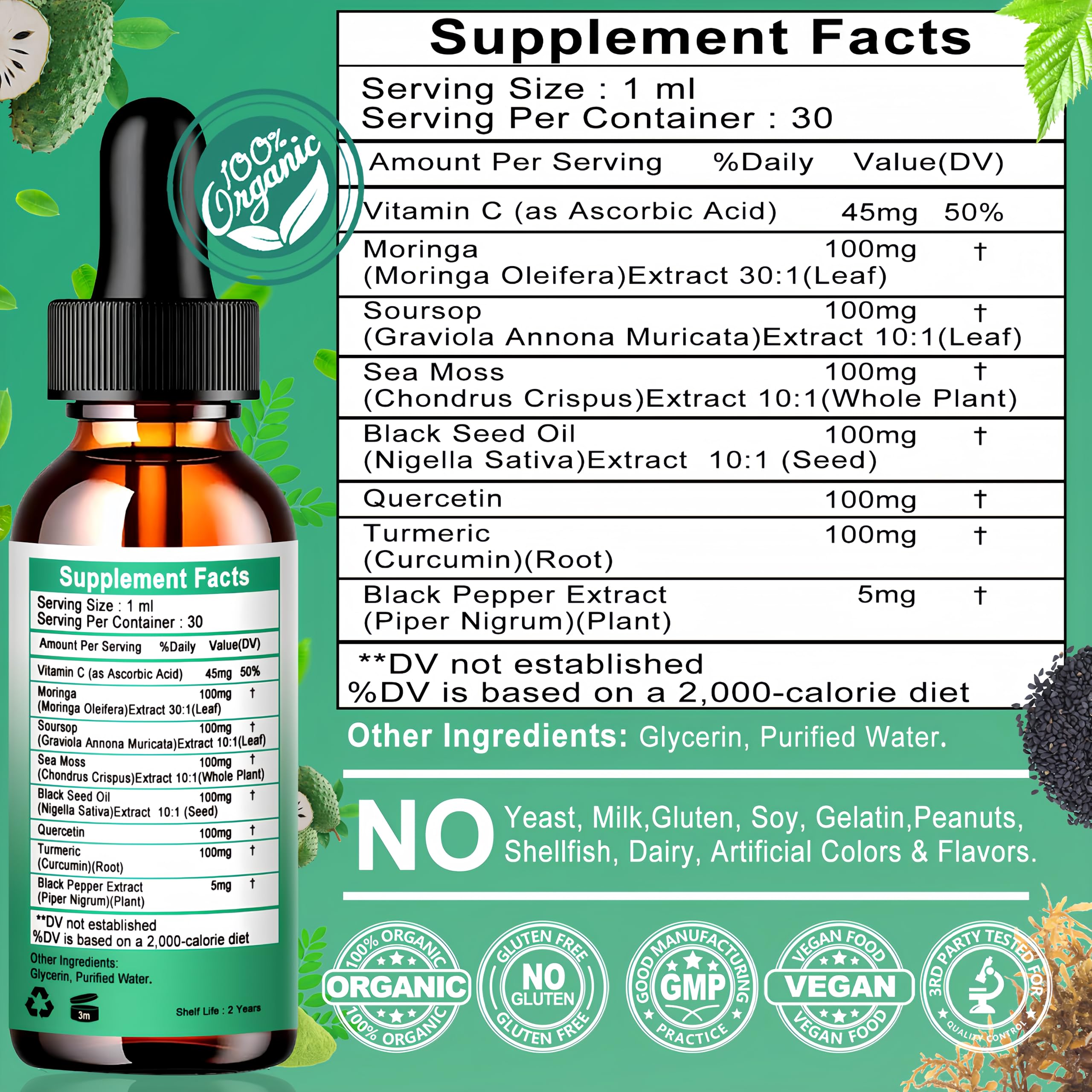 Vita letuo Moringa Drops 50g lifestyle shot with fruits