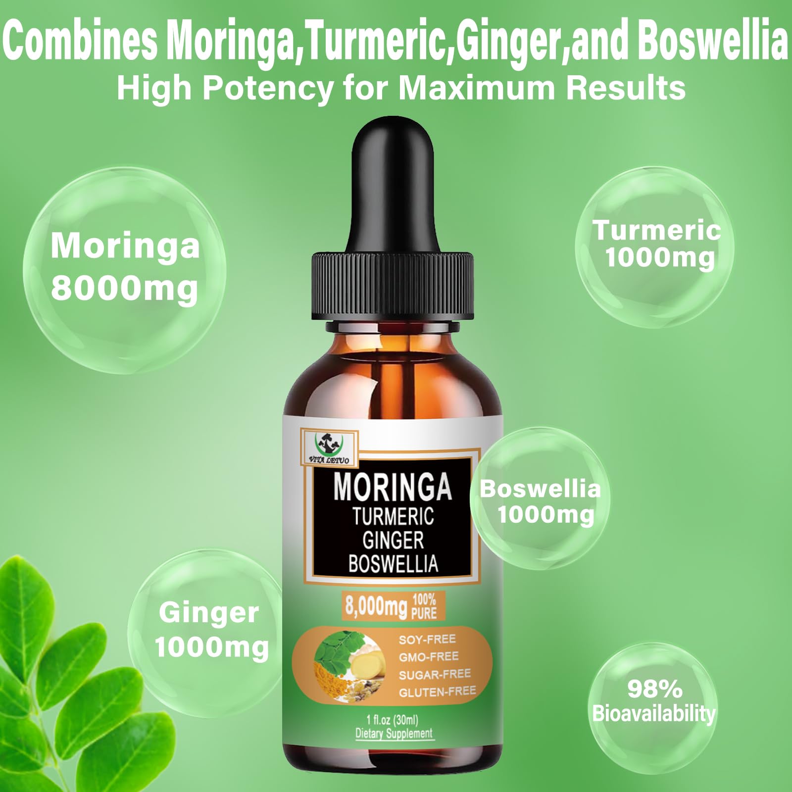 Vita letuo Moringa Liquid Drops back view showing ingredients