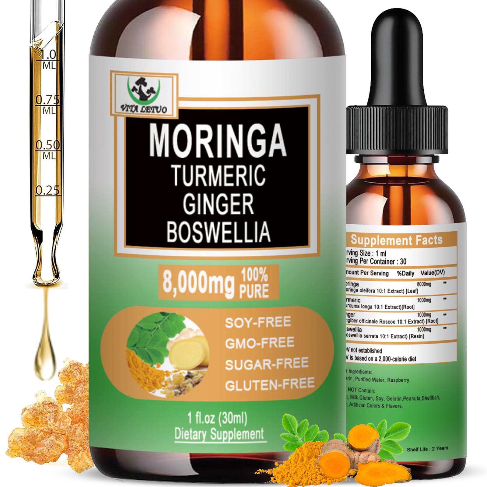 Vita letuo Moringa Liquid Drops front view with packaging