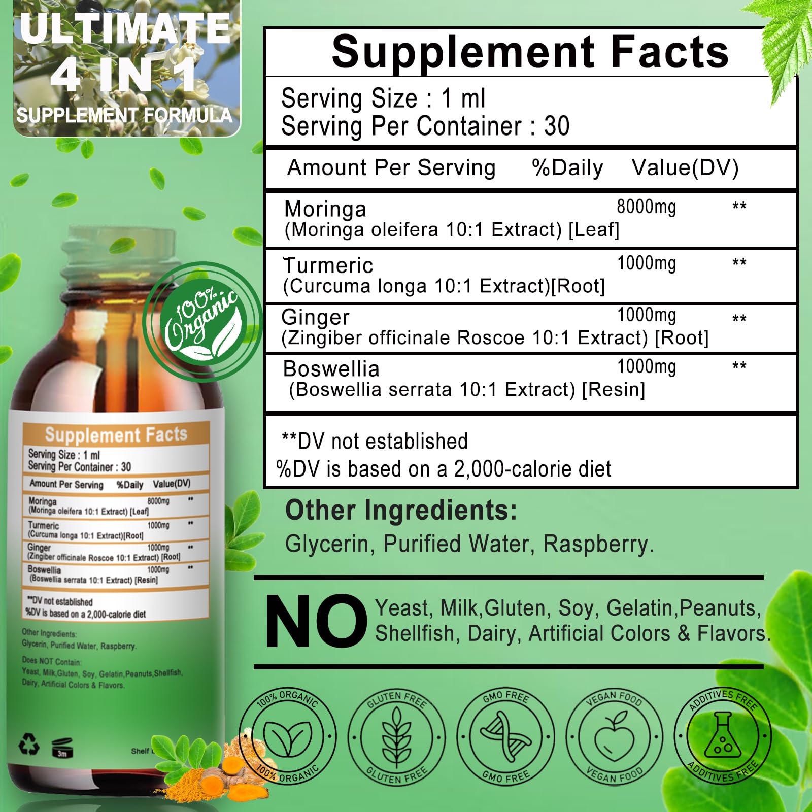 Vita letuo Moringa Liquid Drops lifestyle scene with healthy foods