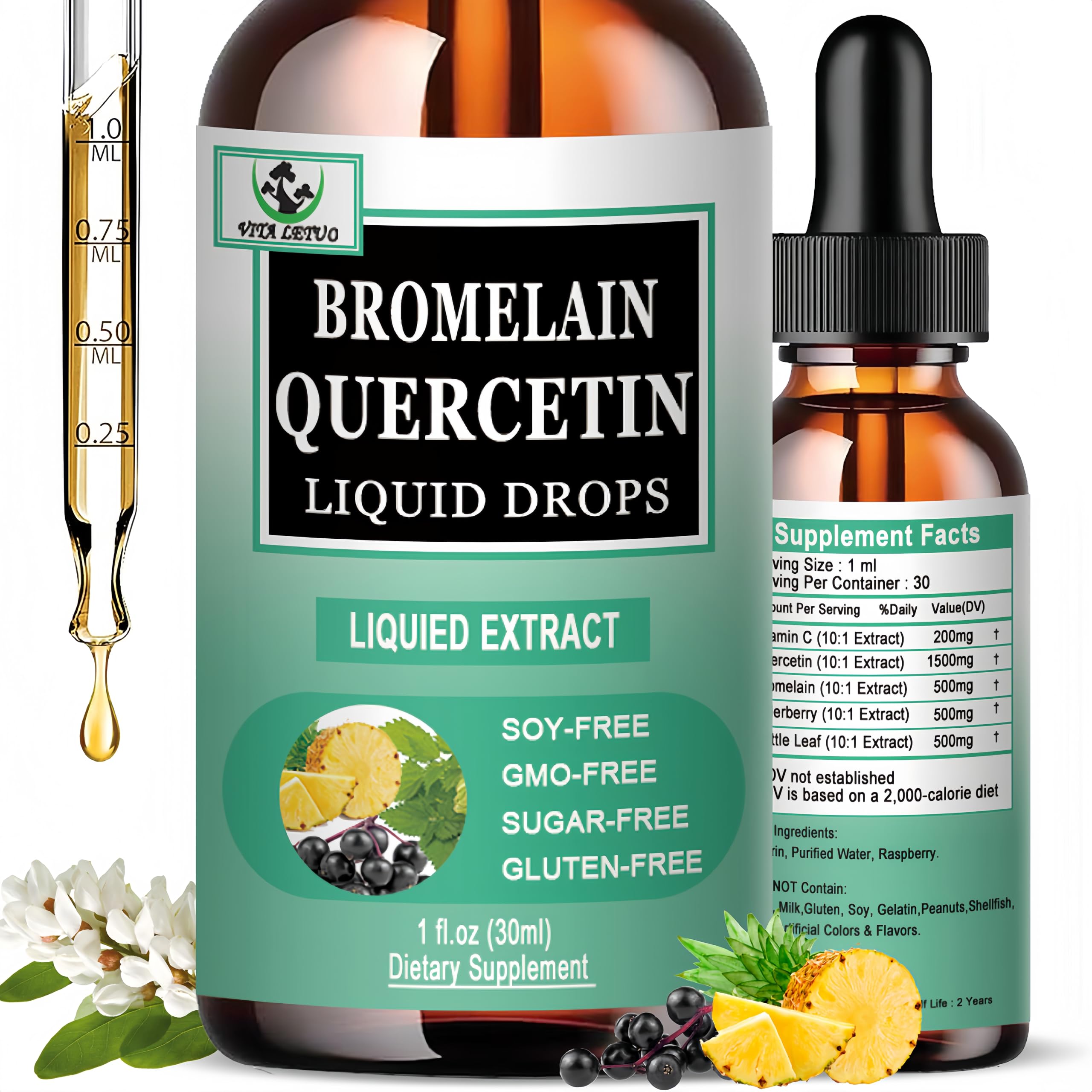 Vita letuo Quercetin Liquid Drops bottle front view