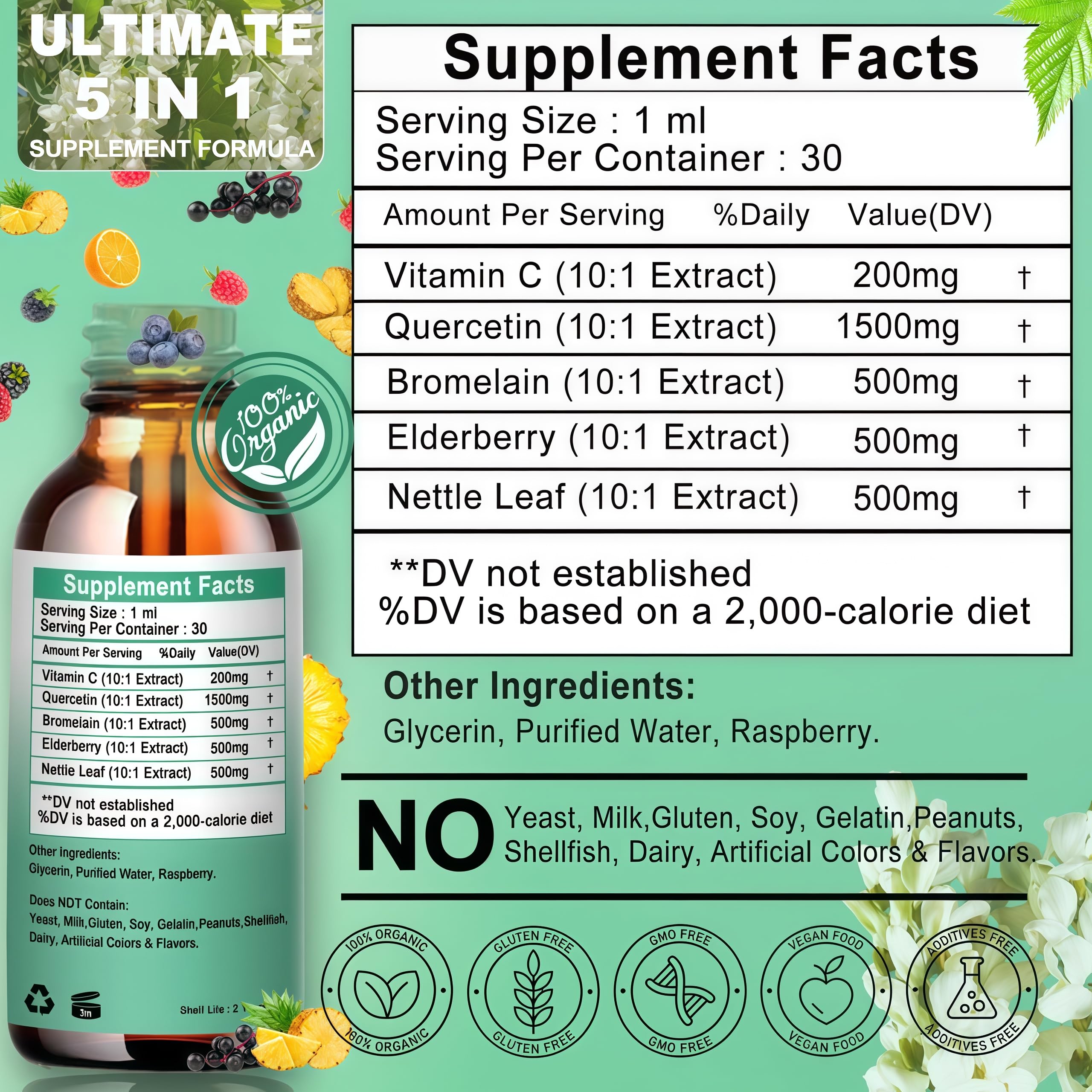 Vita letuo Quercetin Liquid Drops bottle with measuring spoon